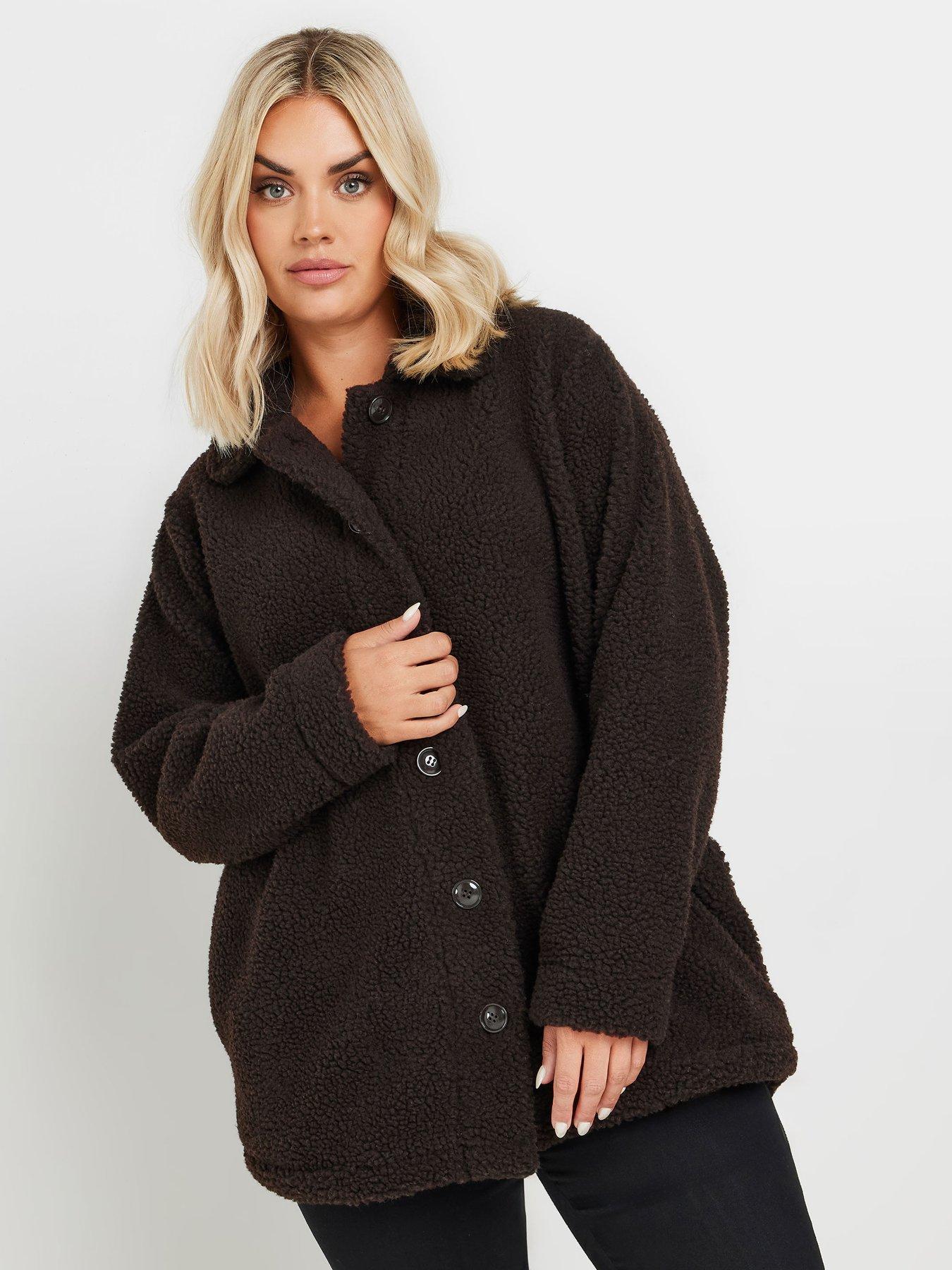 Yours Curve Borg Teddy Fleece Jacket Brown Very
