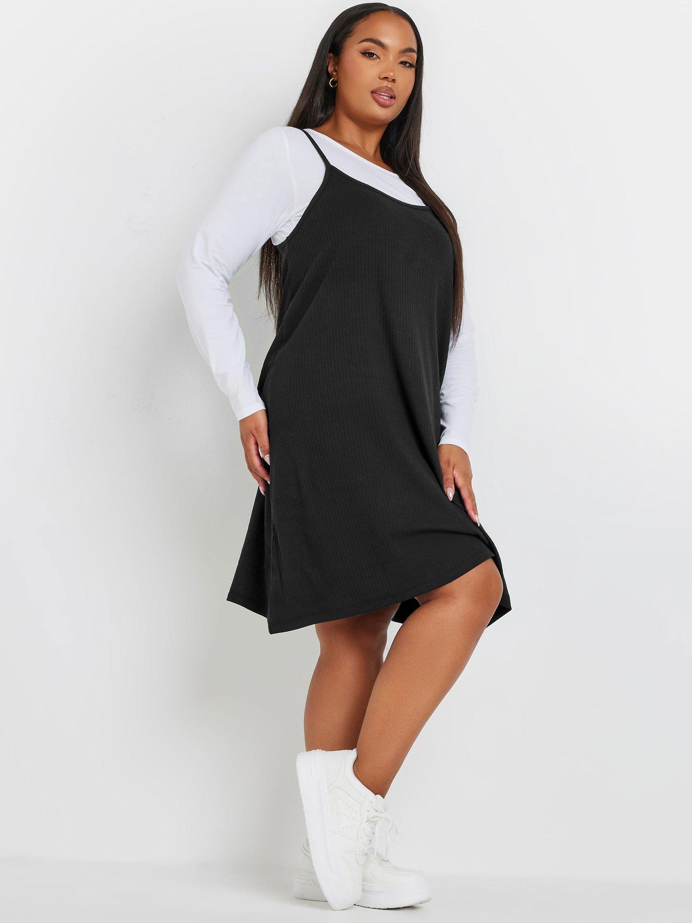 Ladies black pinafore dress hotsell