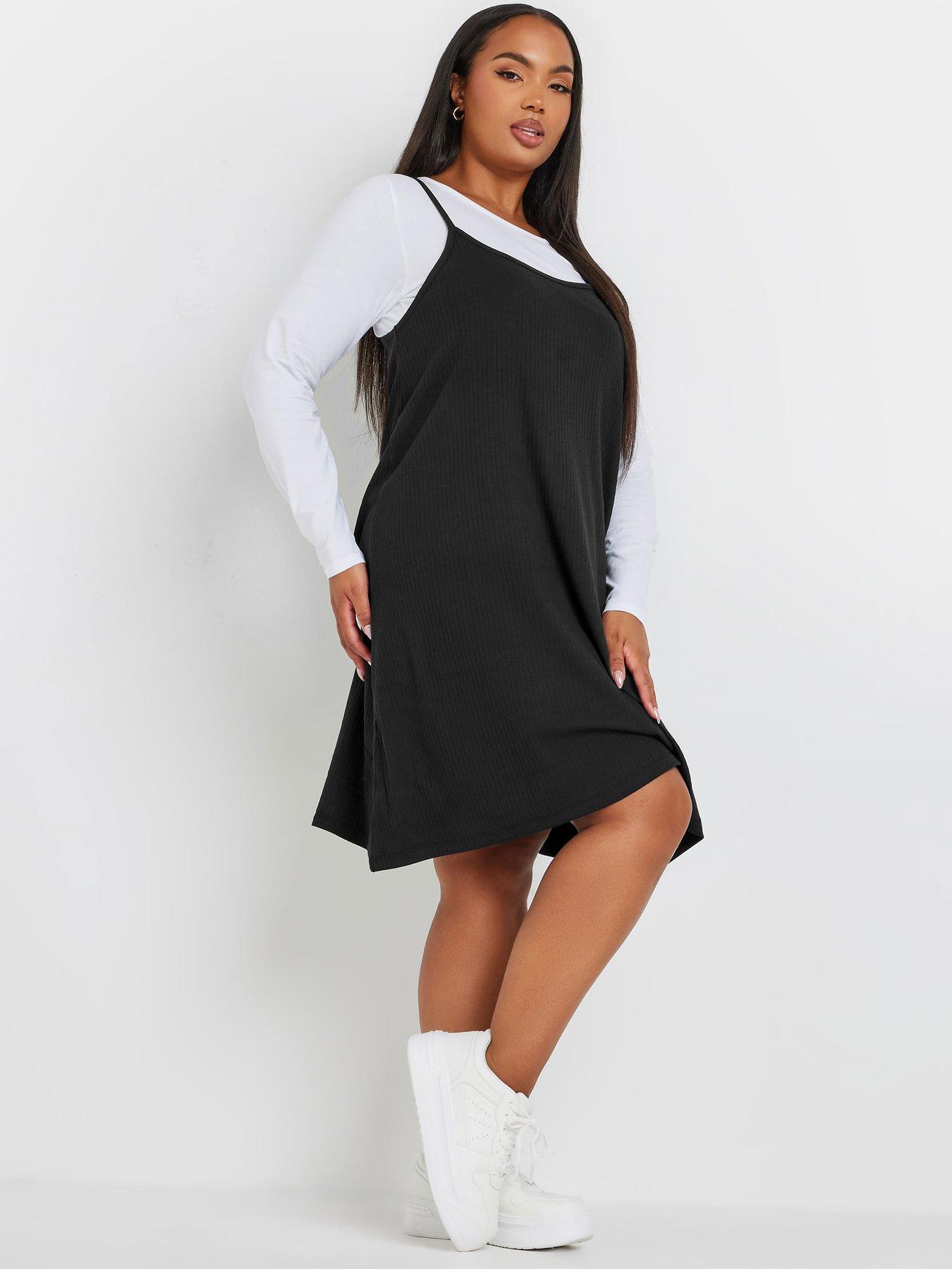 Black long pinafore dress best sale