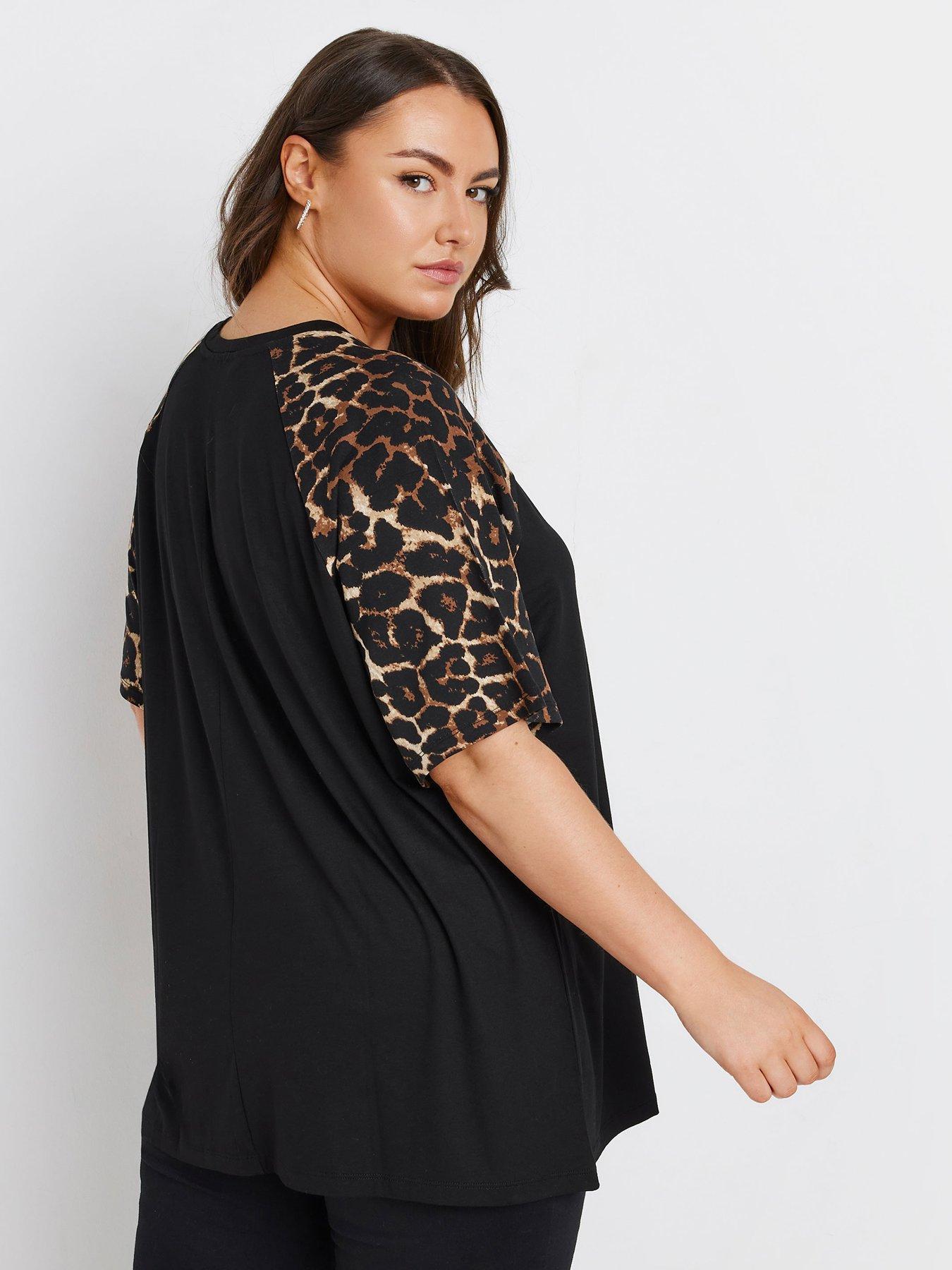 Image 2 of 4 of Yours Curve Raglan Leopard Print Top