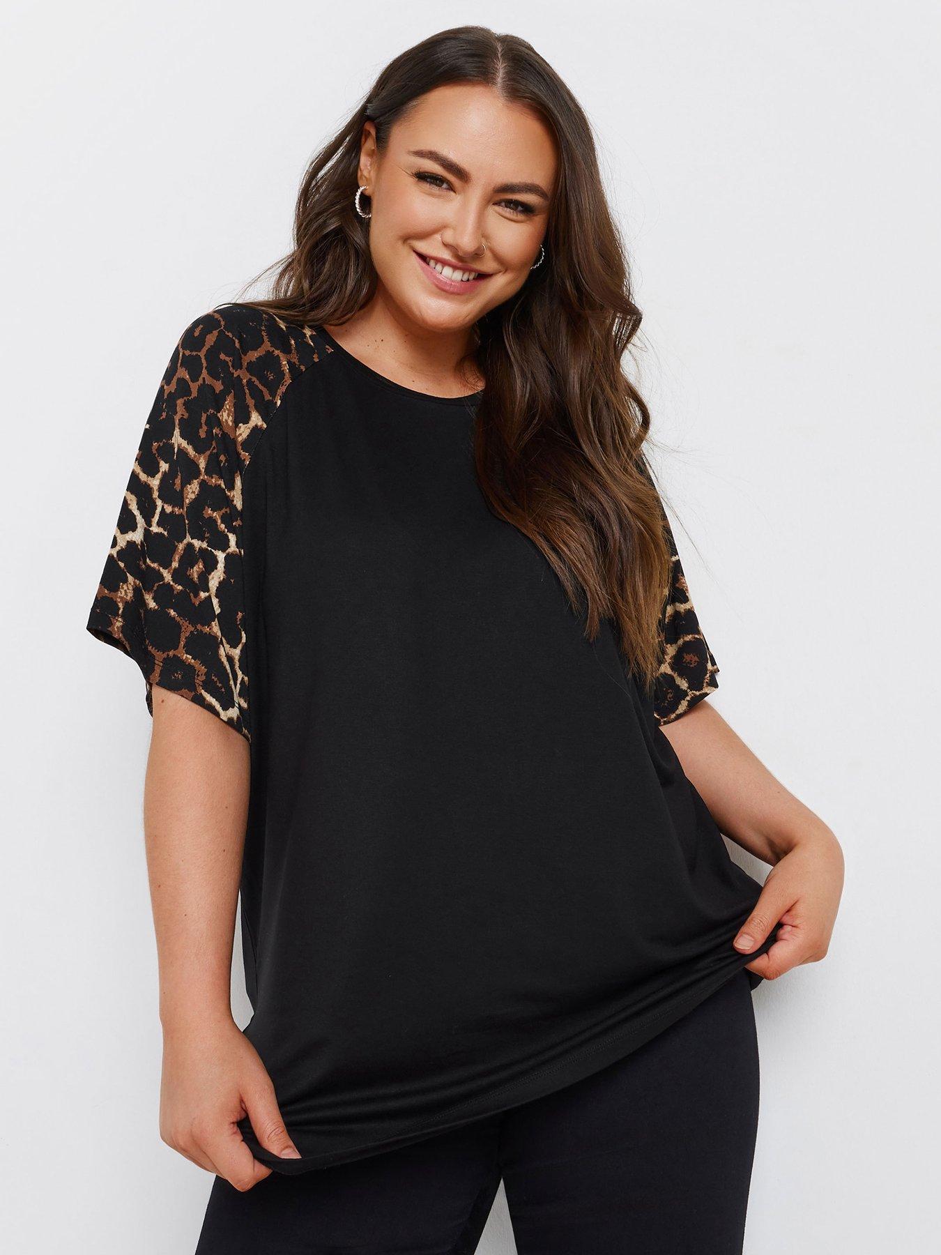 Image 4 of 4 of Yours Curve Raglan Leopard Print Top
