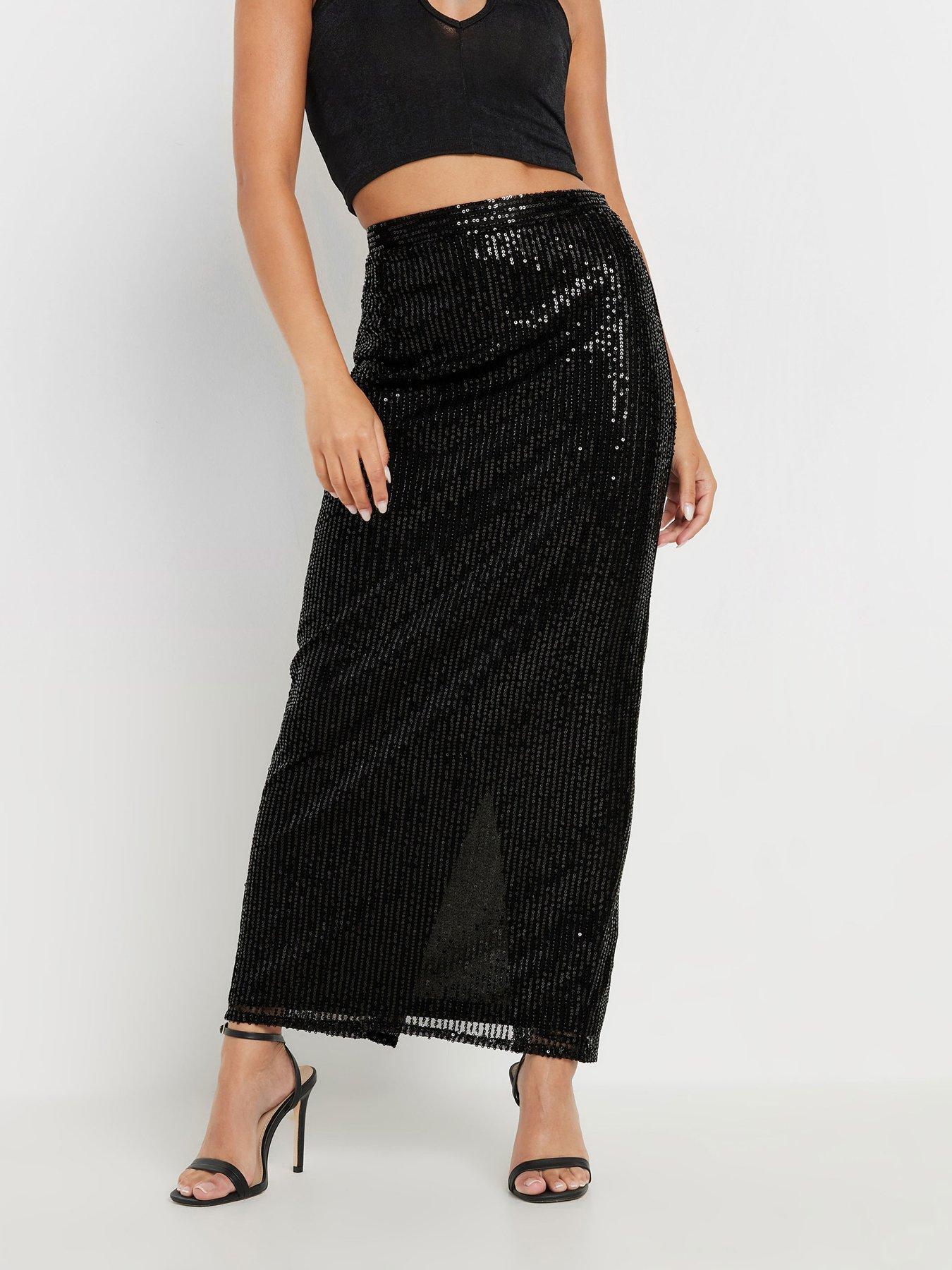 PixieGirl Petite Sequin Maxi Skirt - Black