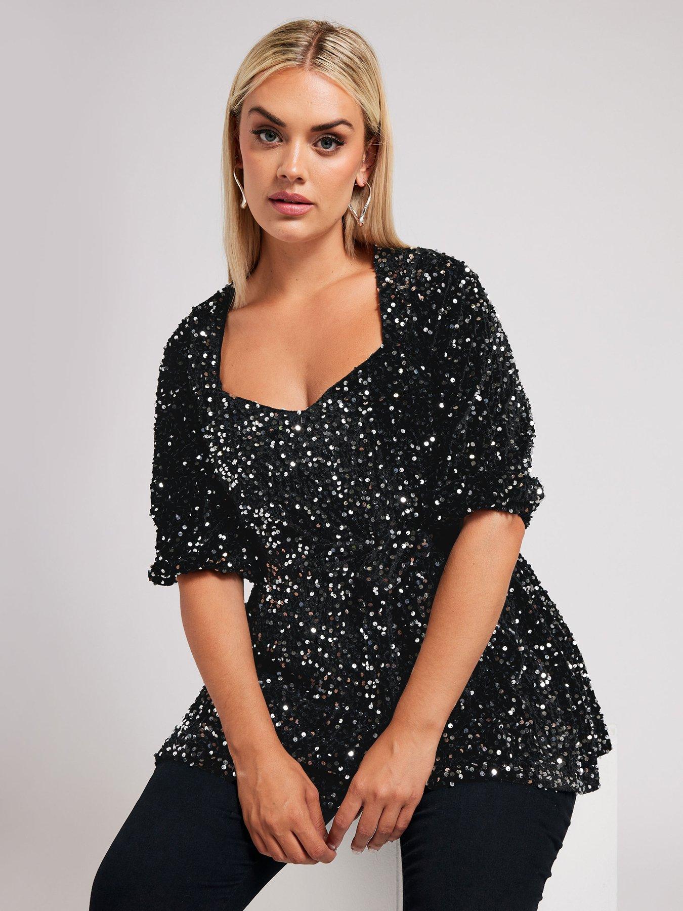 Curve Sequin Velvet Peplum Top Silver