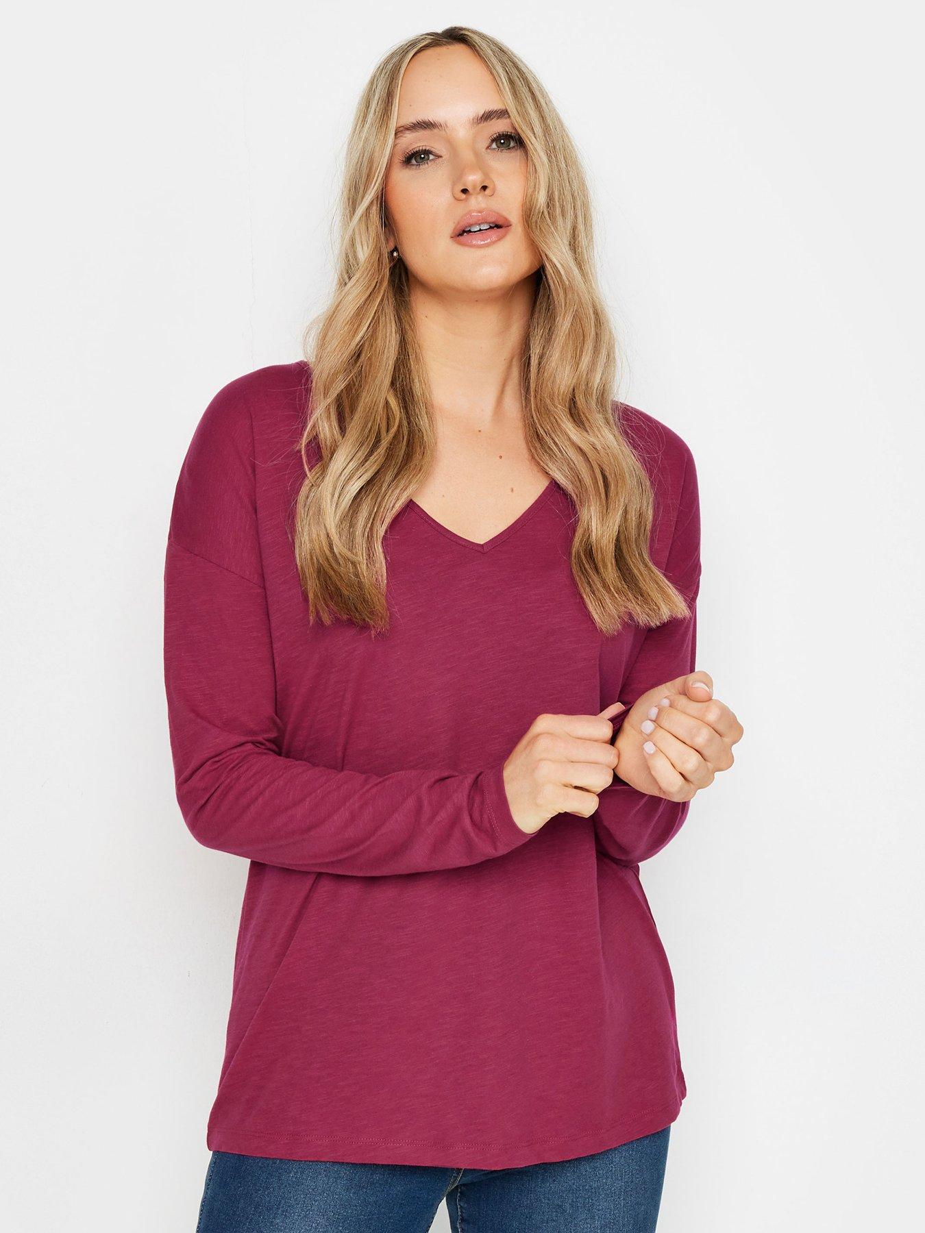 undefined Tall Long Sleeve V Neck T-shirt - Burgundy Red