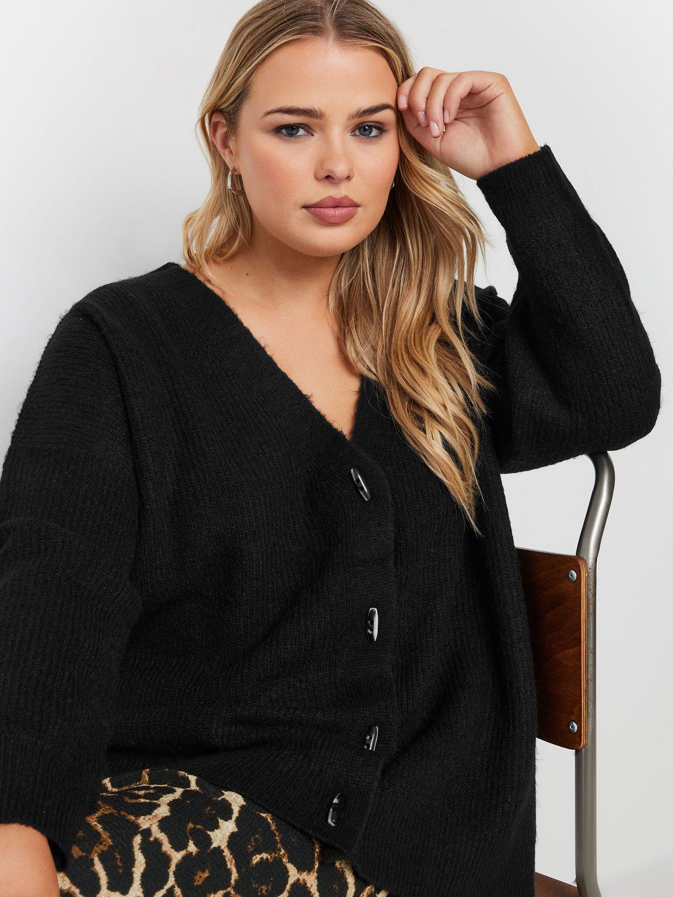 Image 4 of 4 of Yours Curve Button Through Cardigan - Black