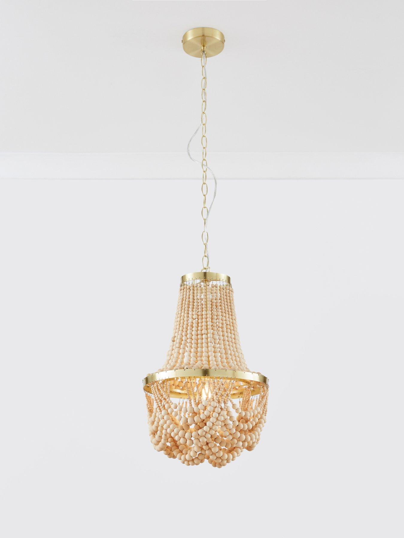 undefined Large Miller Wooden Bead Chandelier Light