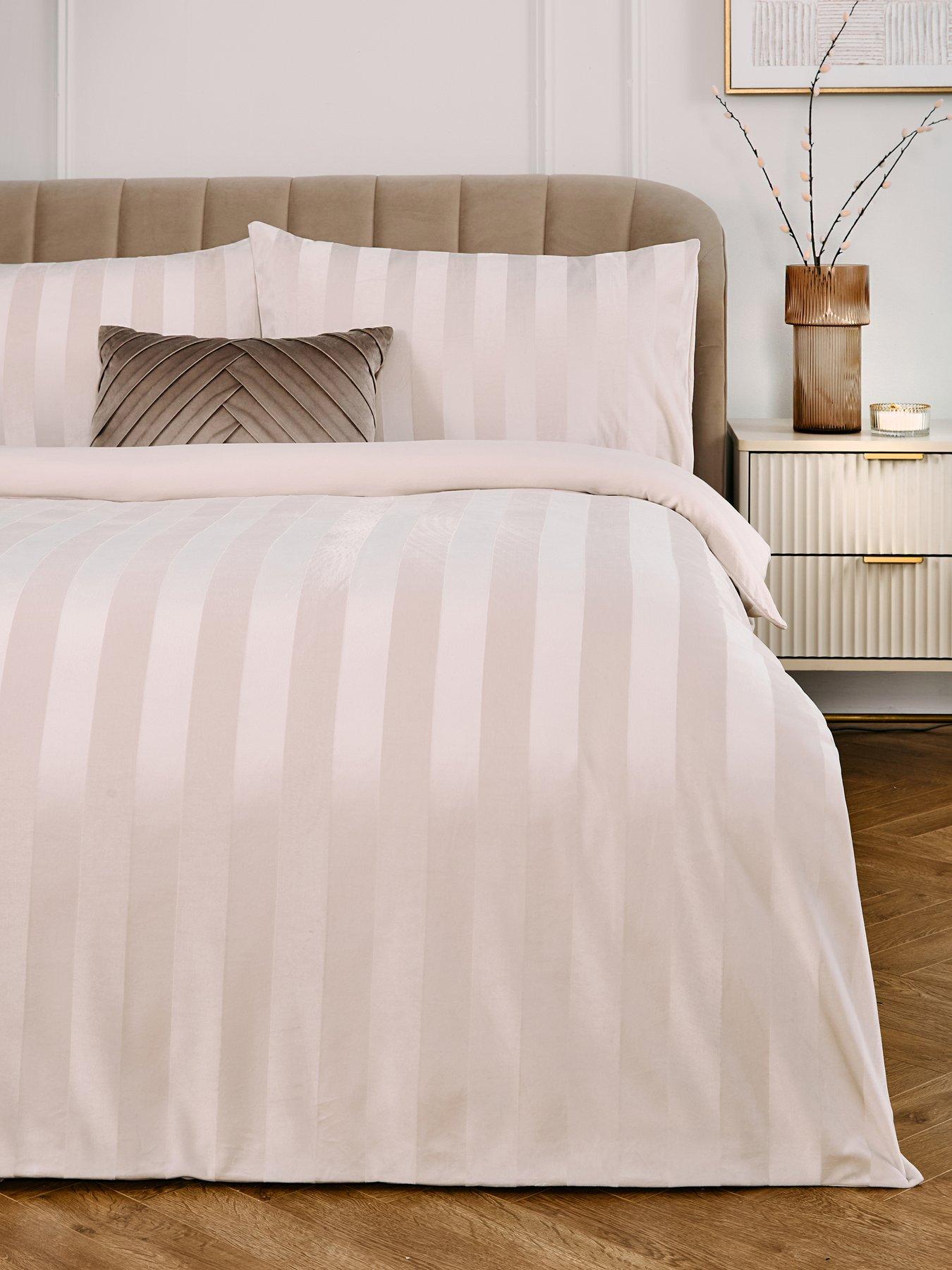 Image 1 of 5 of The Very Collection Luxe Velvet Stripe Duvet Cover Set in Ivory