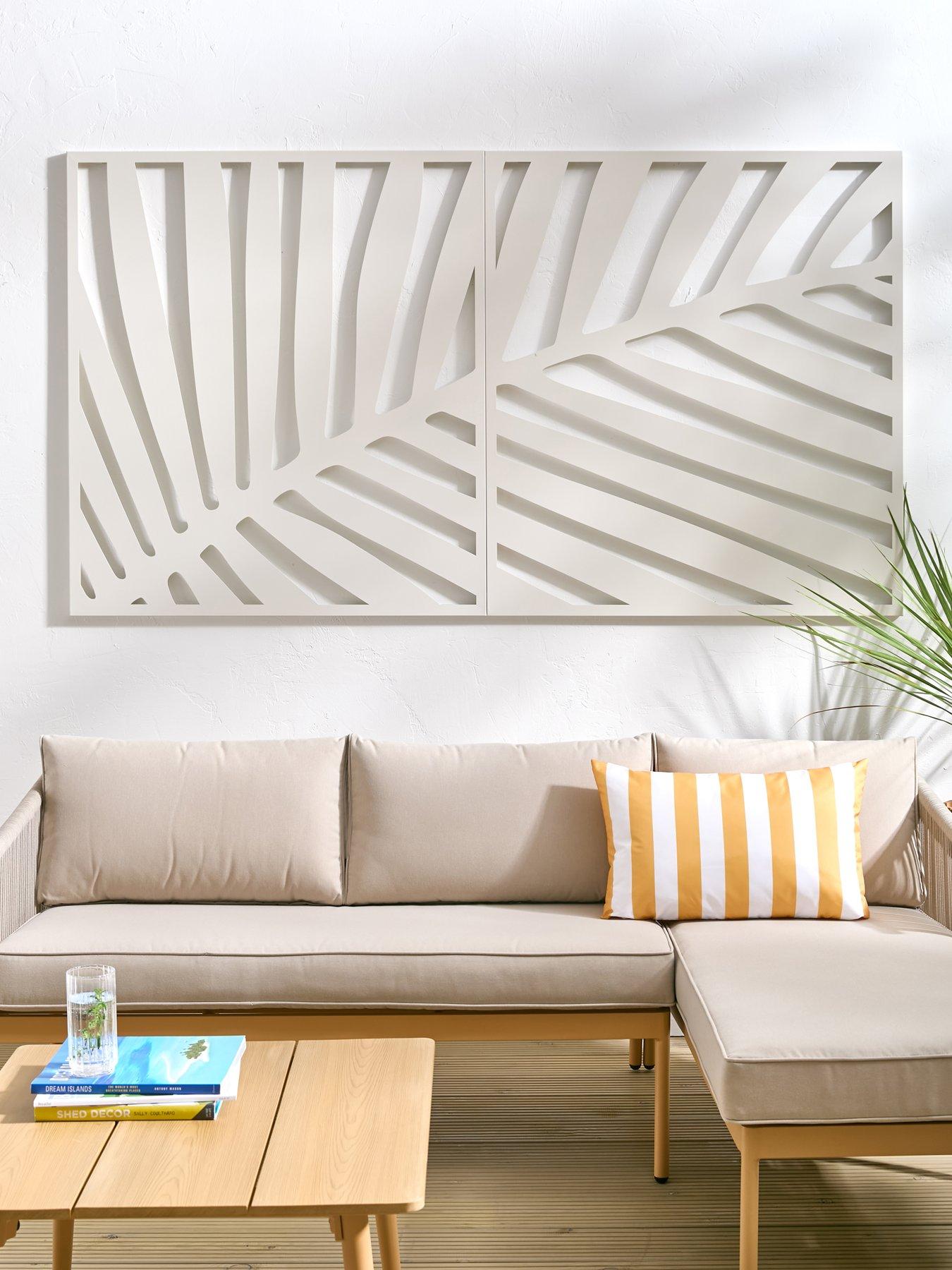 Product photograph of Very Home Horizontal Metal Garden Screen Leaf Wall Mounting - Cream from very.co.uk
