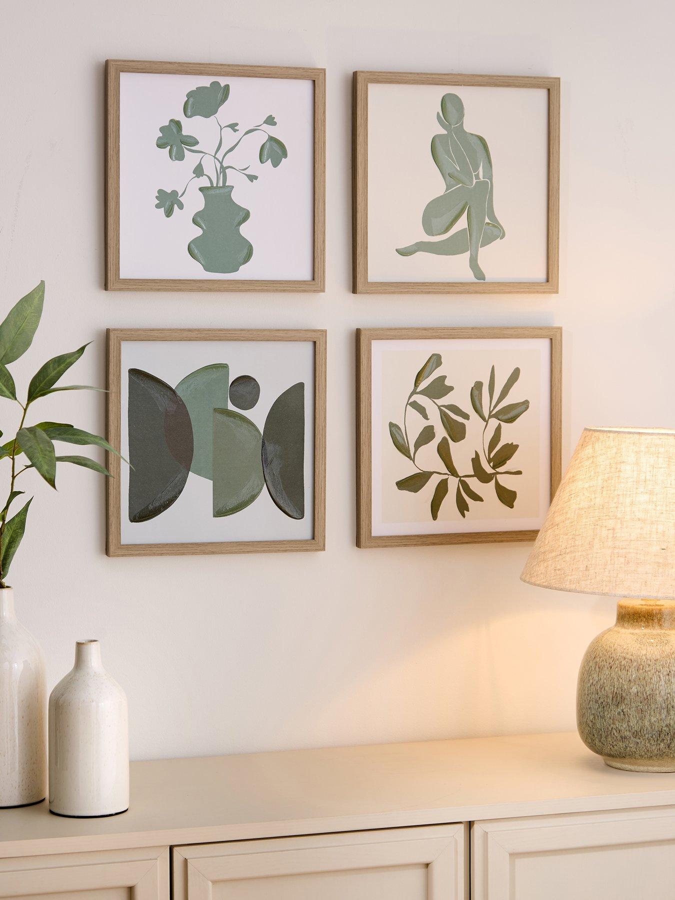 Very Home Set of 4 Green Abstract Framed Art Prints