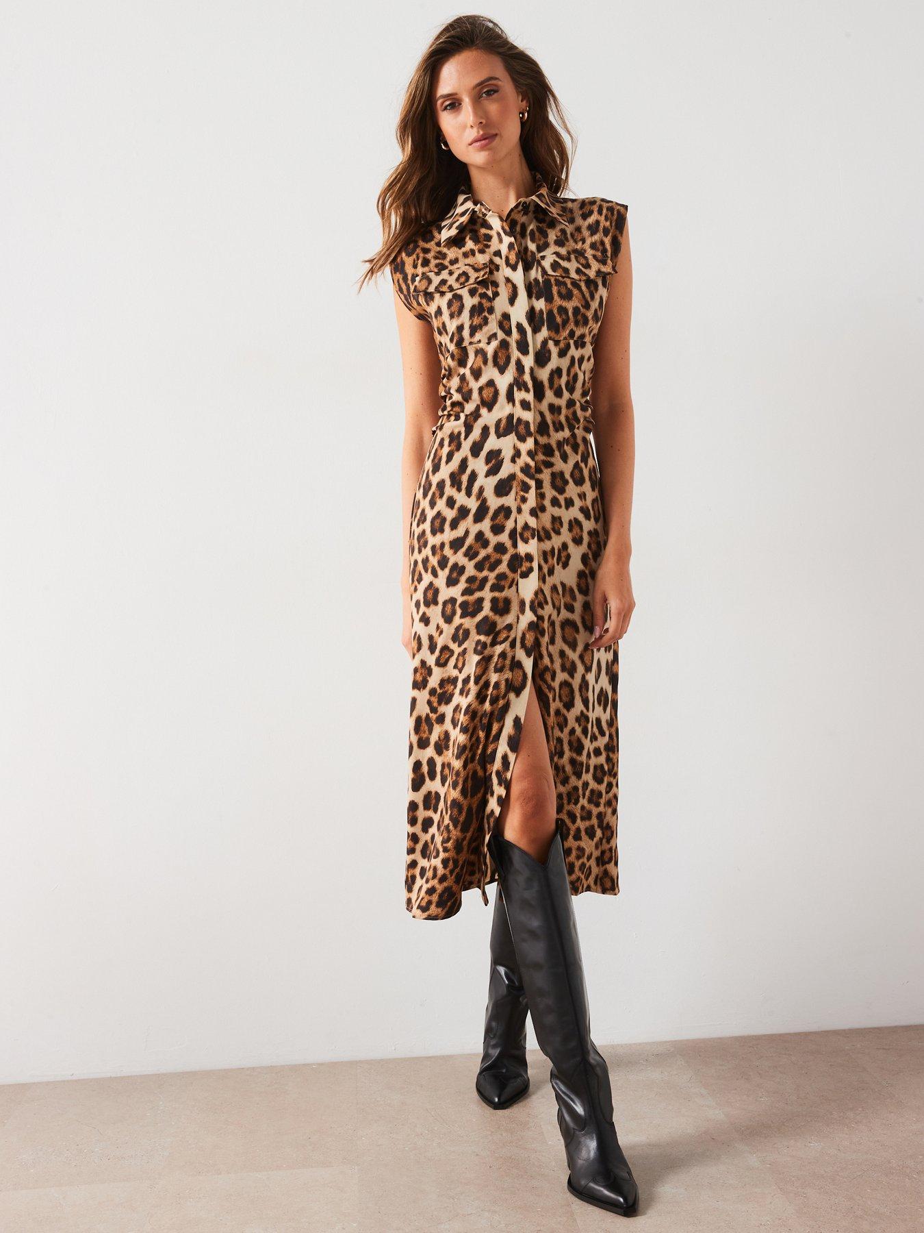 undefined Leopard Print Shirt Mini Dress - Brown