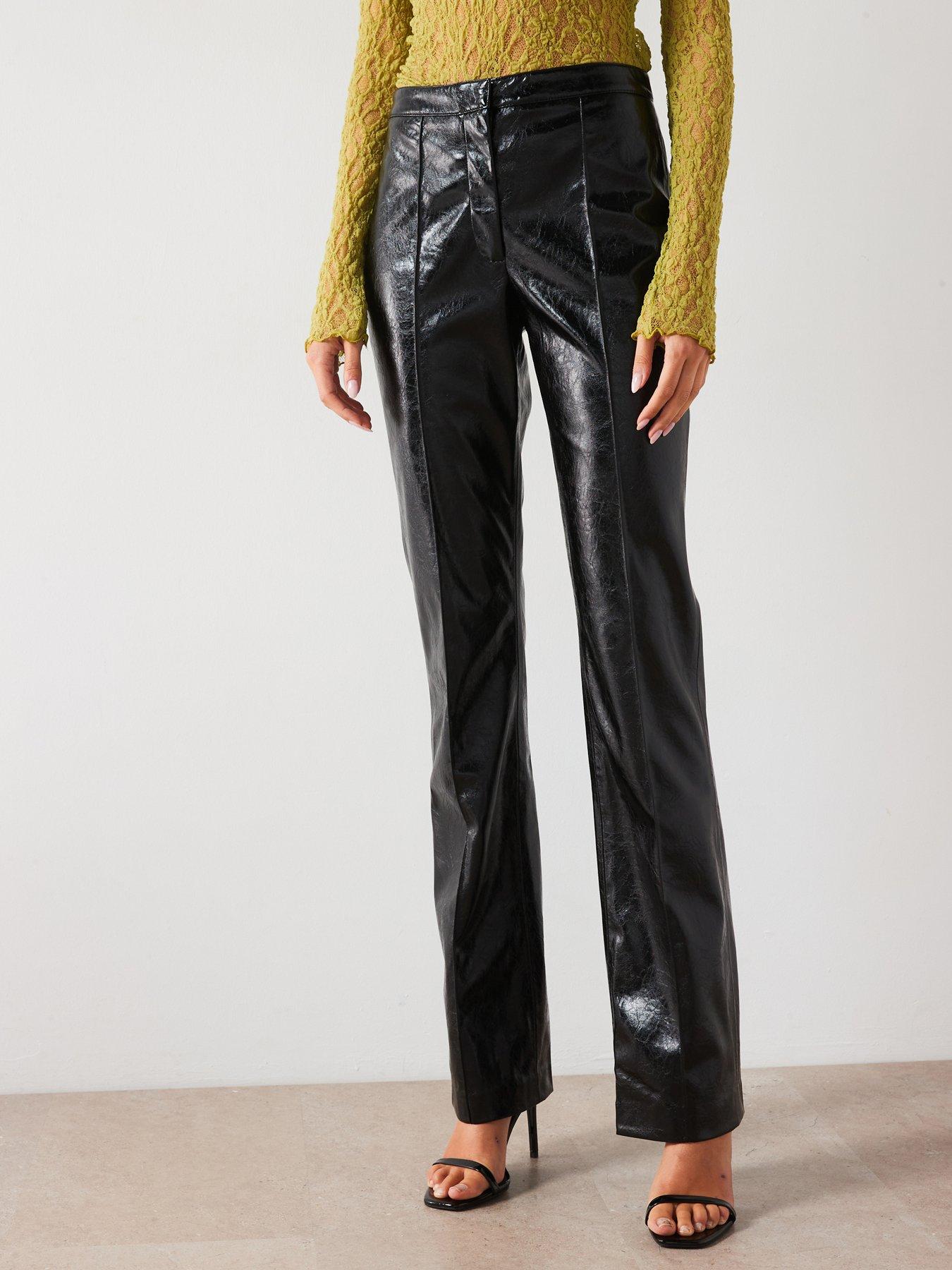 Image 1 of 6 of Mango Leather-Effect Trousers - Black