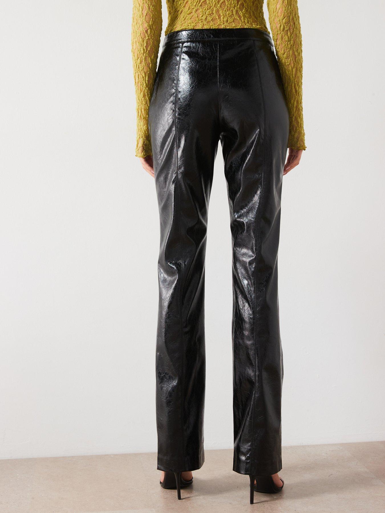 Image 2 of 6 of Mango Leather-Effect Trousers - Black