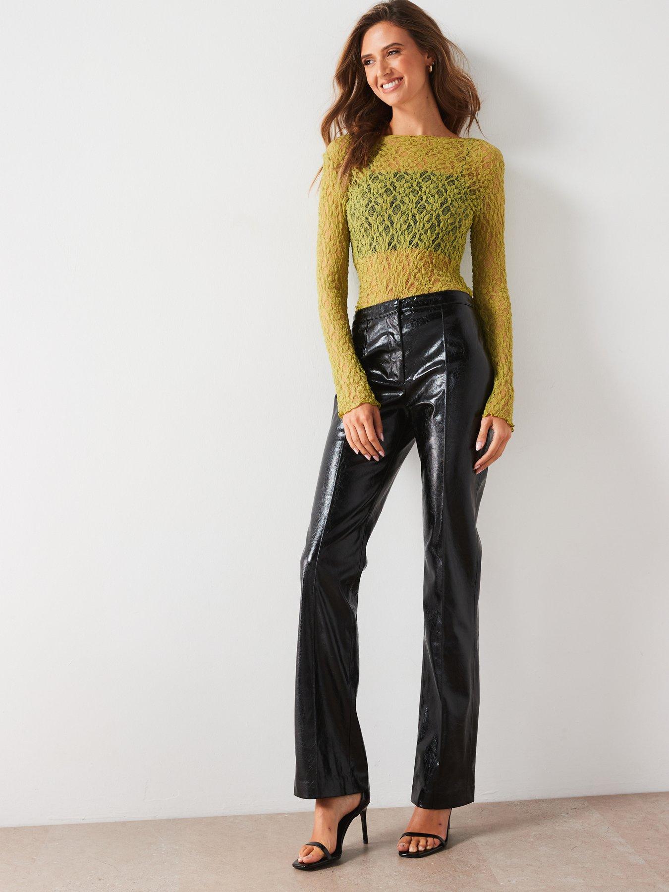 Image 3 of 6 of Mango Leather-Effect Trousers - Black