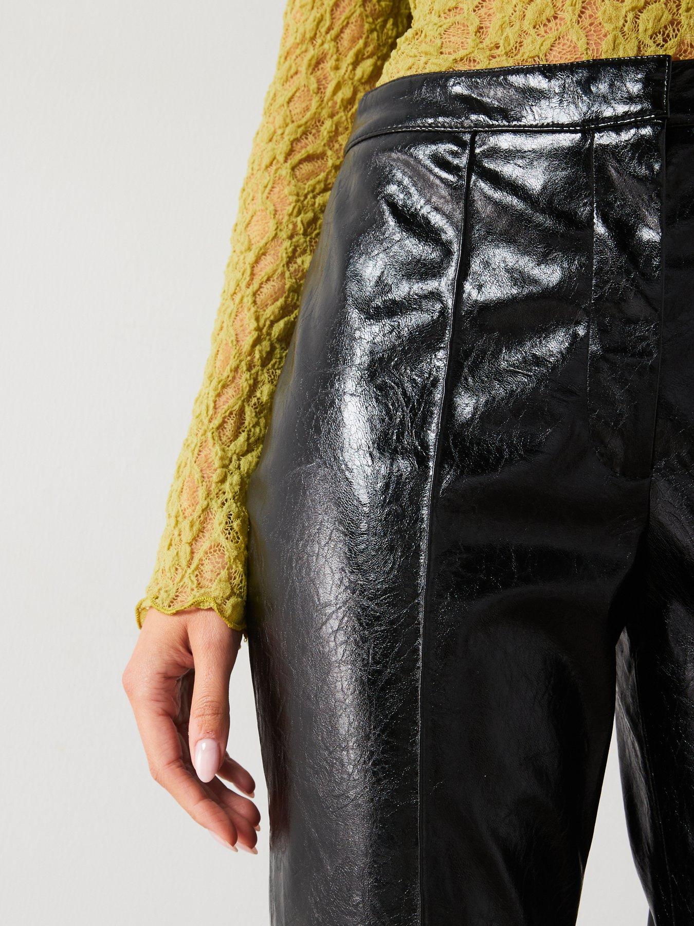 Image 5 of 6 of Mango Leather-Effect Trousers - Black
