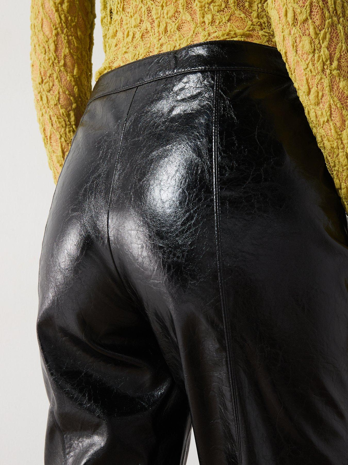 Image 6 of 6 of Mango Leather-Effect Trousers - Black