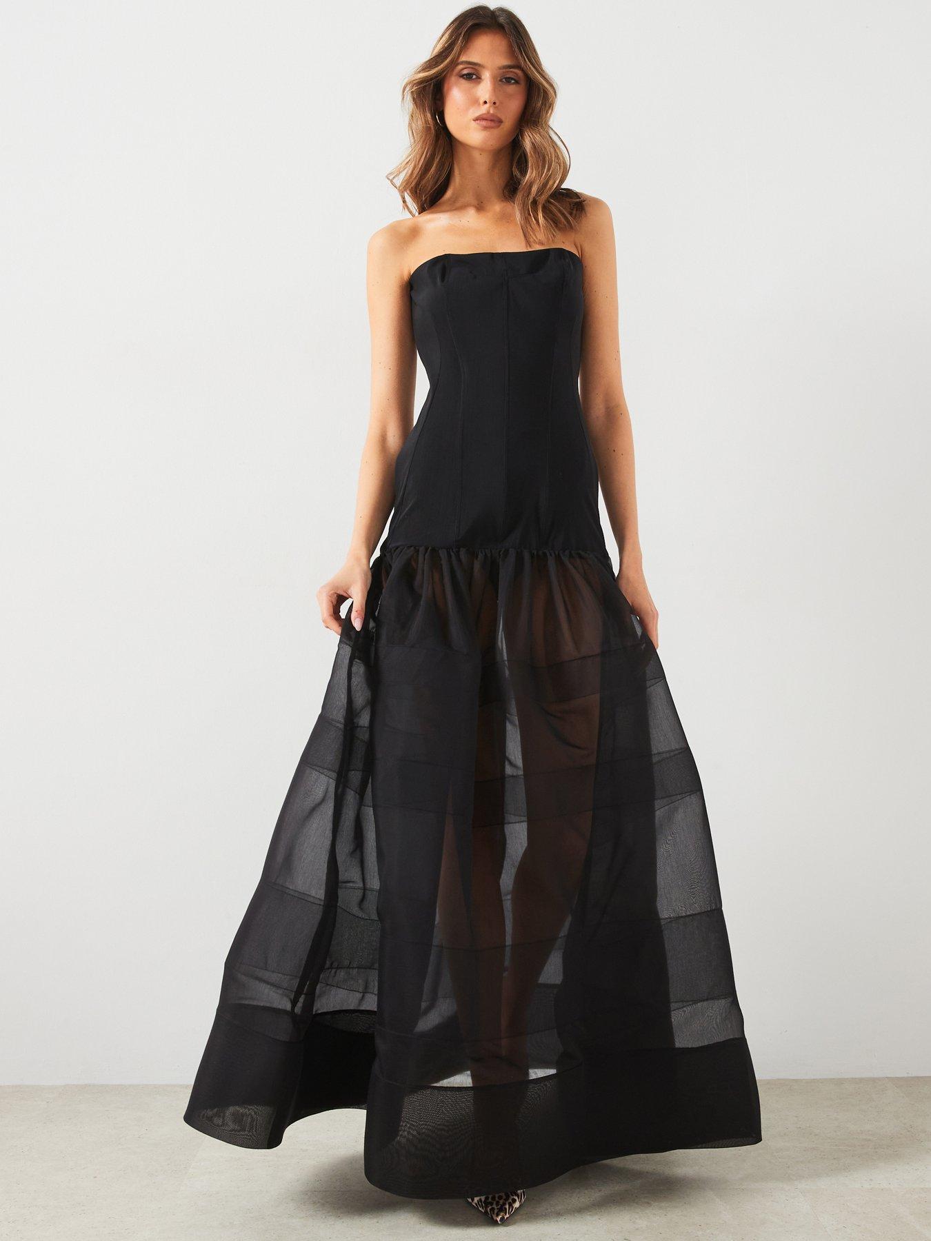 undefined Premium Corset Dress With Semi-transparent Skirt - Black