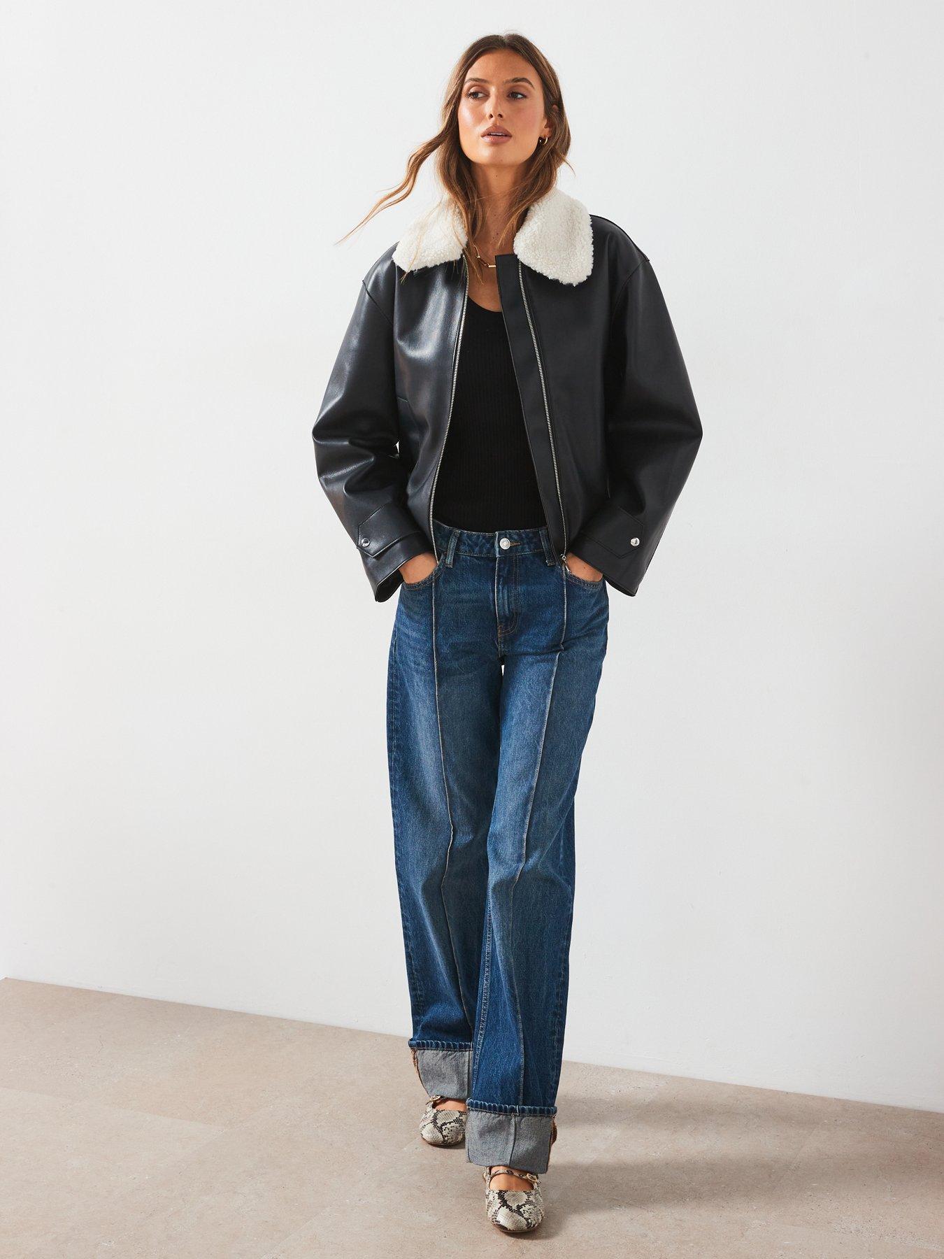 Mango Jacket With Detachable Borg Collar Black Very