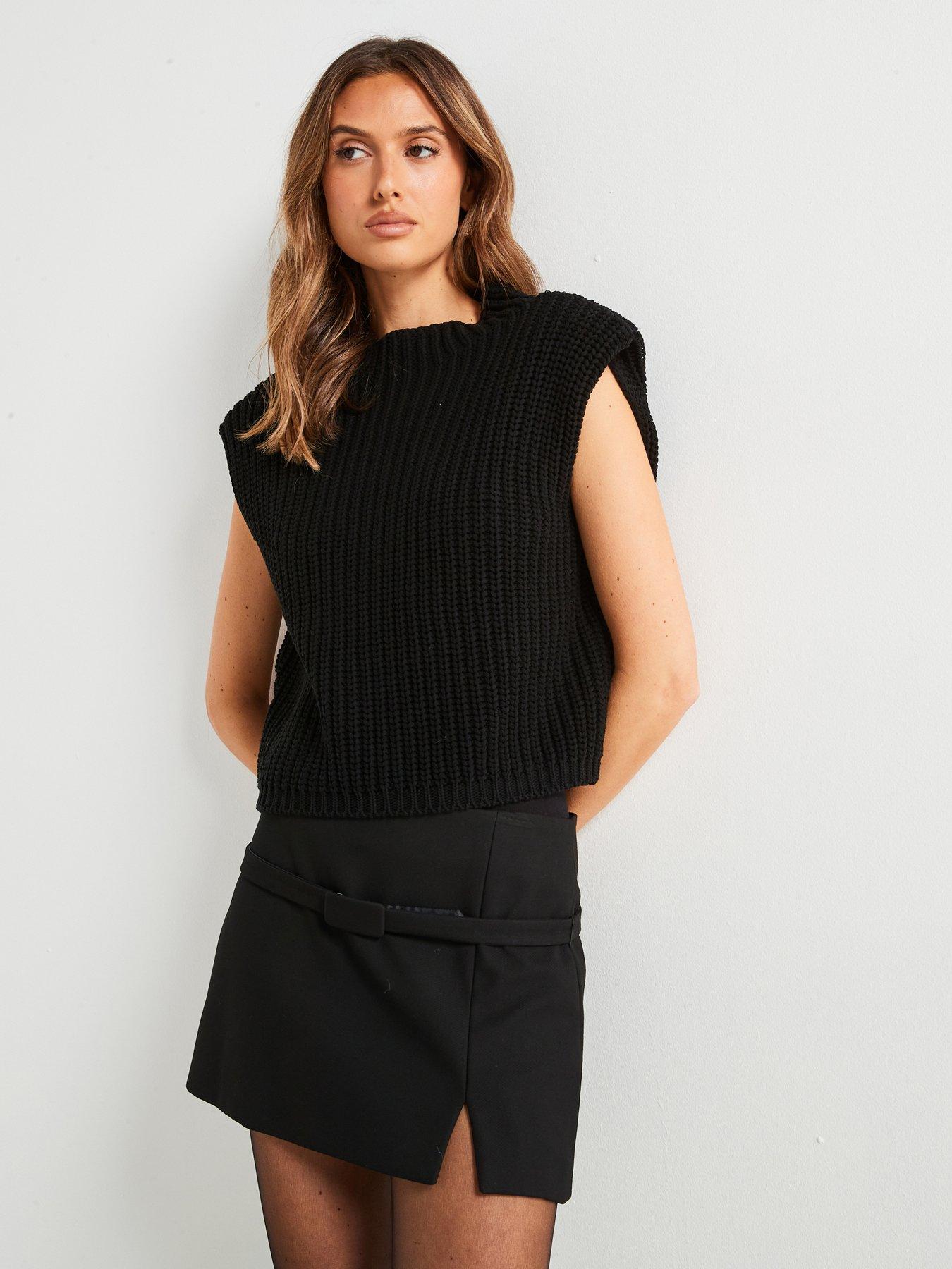 undefined Knitted Gilet With Shoulder Pads - Black