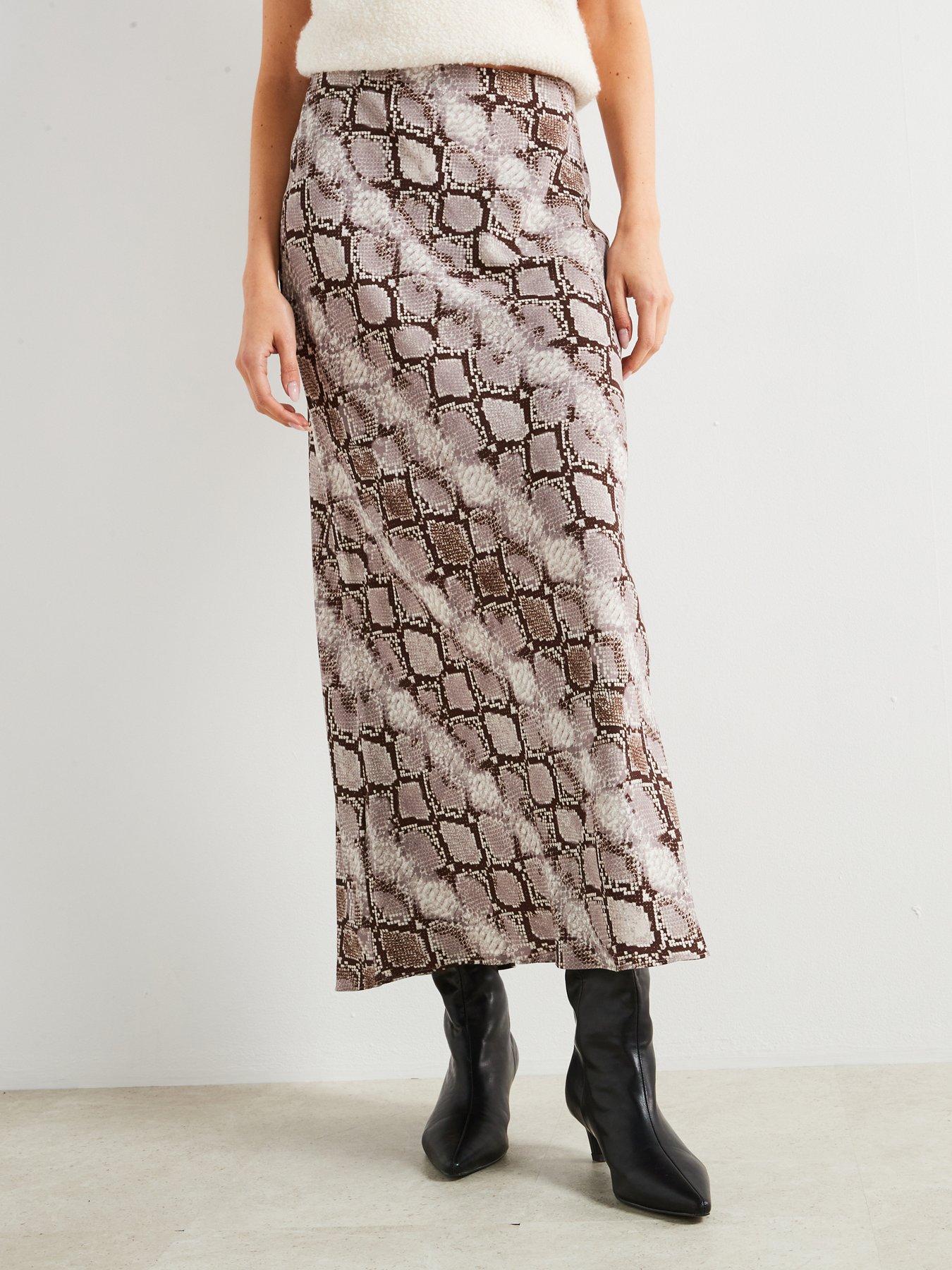 undefined Snake Print Maxi Skirt - Brown