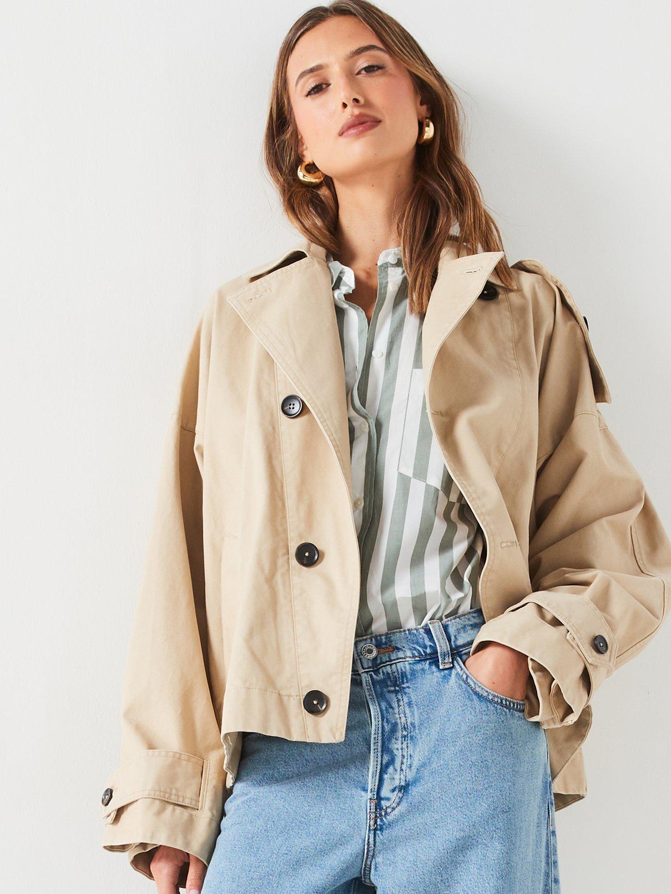 undefined Short Trench Coat - Beige