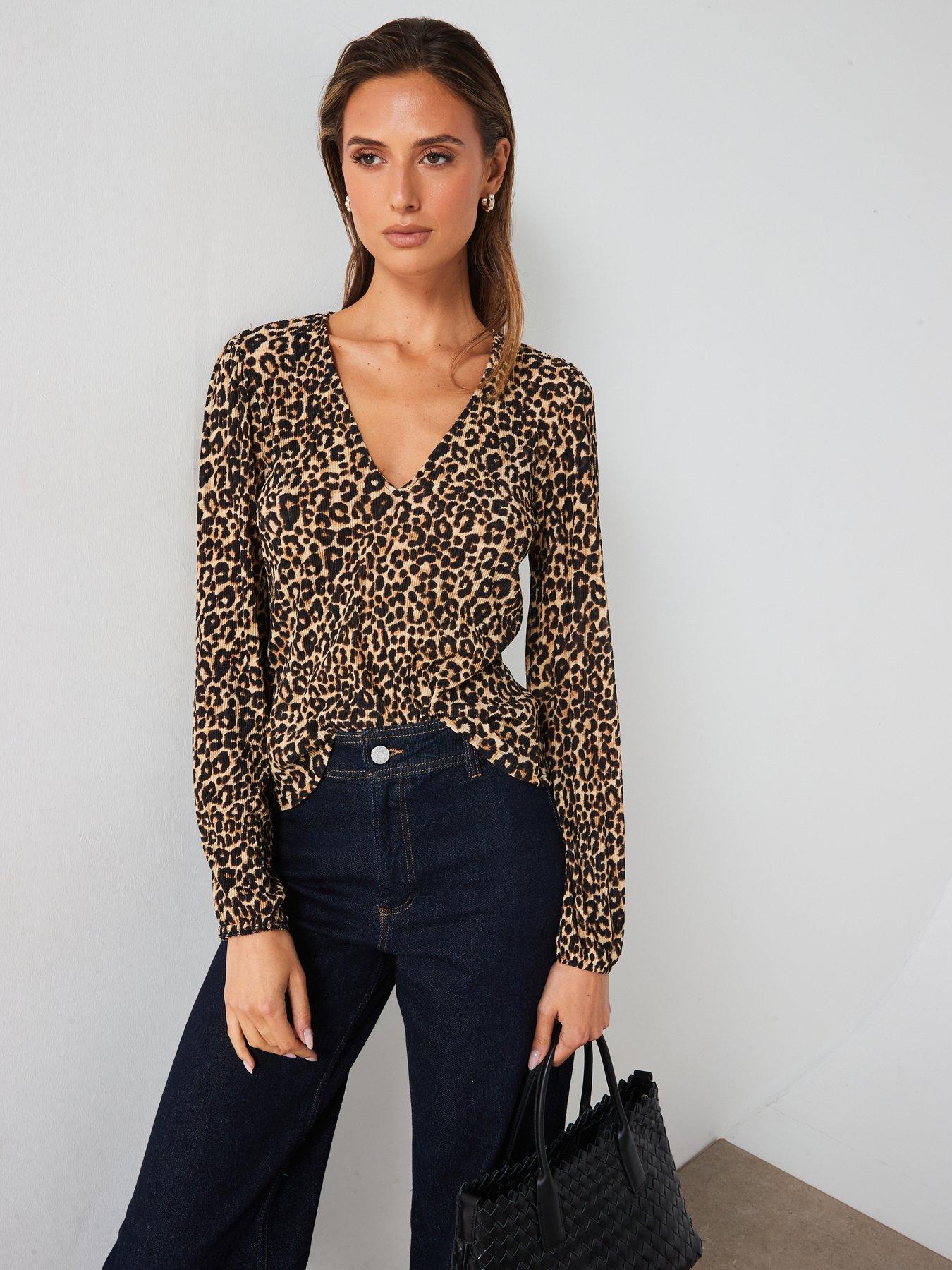 undefined Leopard Print V Neck Top - Multi