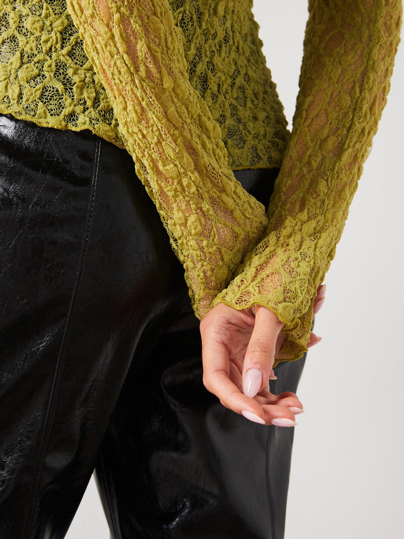Image 6 of 6 of Mango Long Sleeved Lace Top - Green