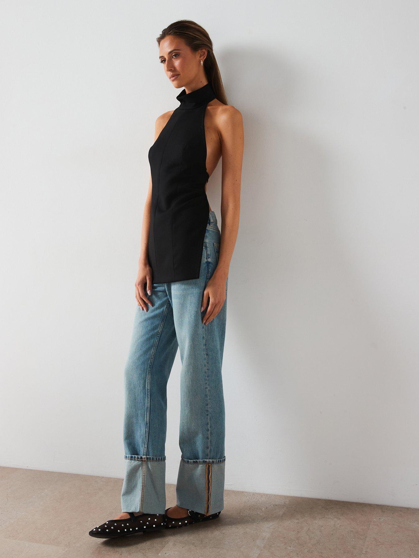 Image 1 of 5 of Mango Open Back Halter Top - Black