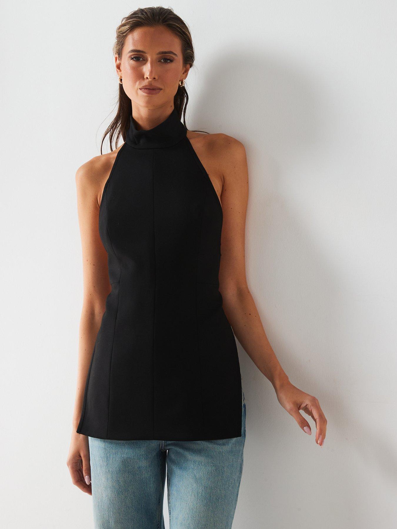 Image 3 of 5 of Mango Open Back Halter Top - Black