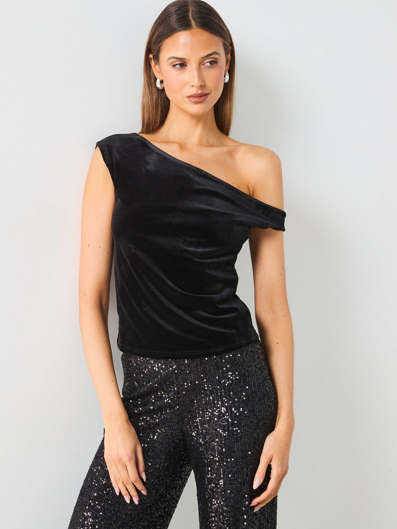 Off shoulder black velvet top online