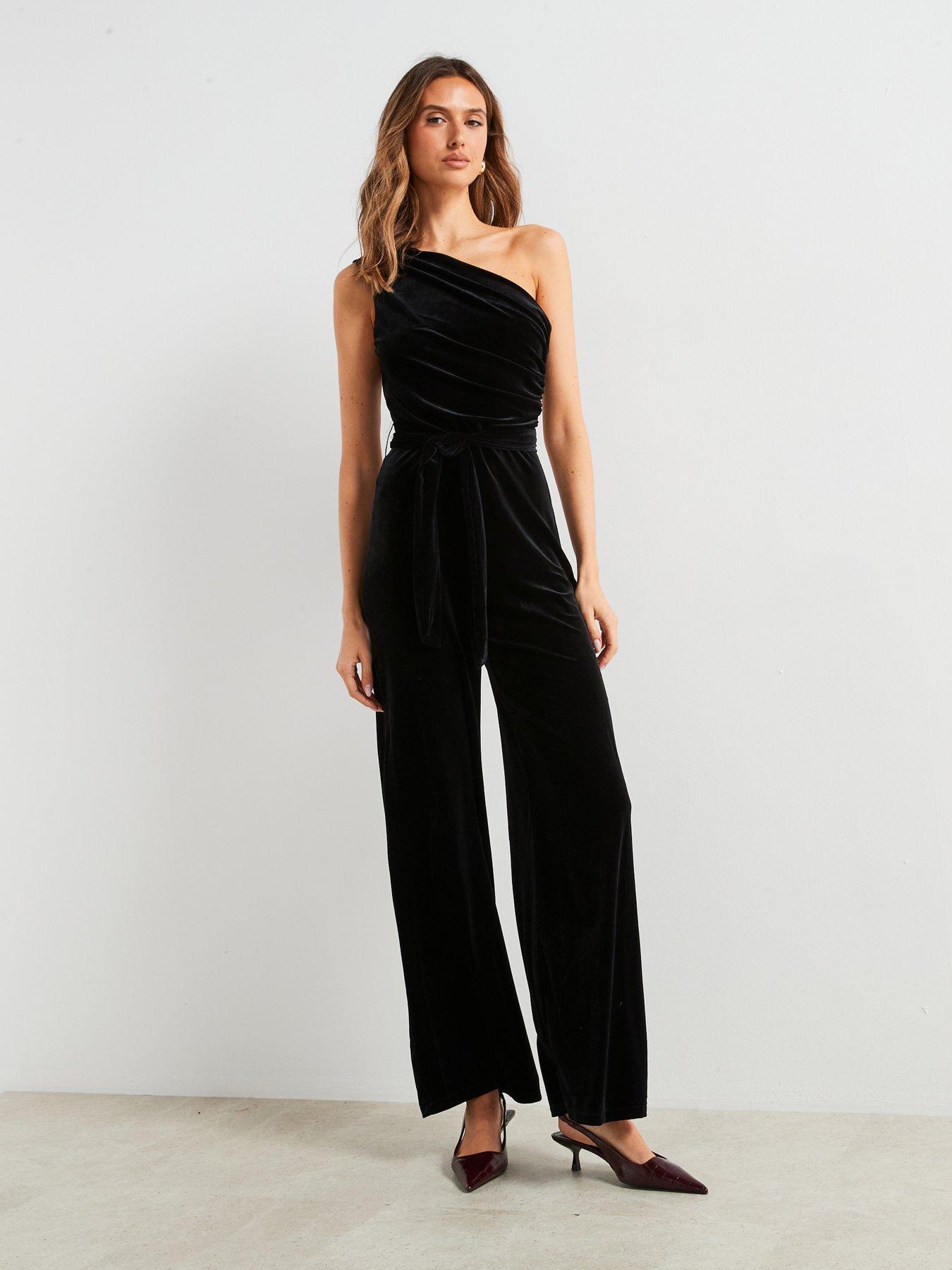 One shoulder velvet jumpsuit on sale