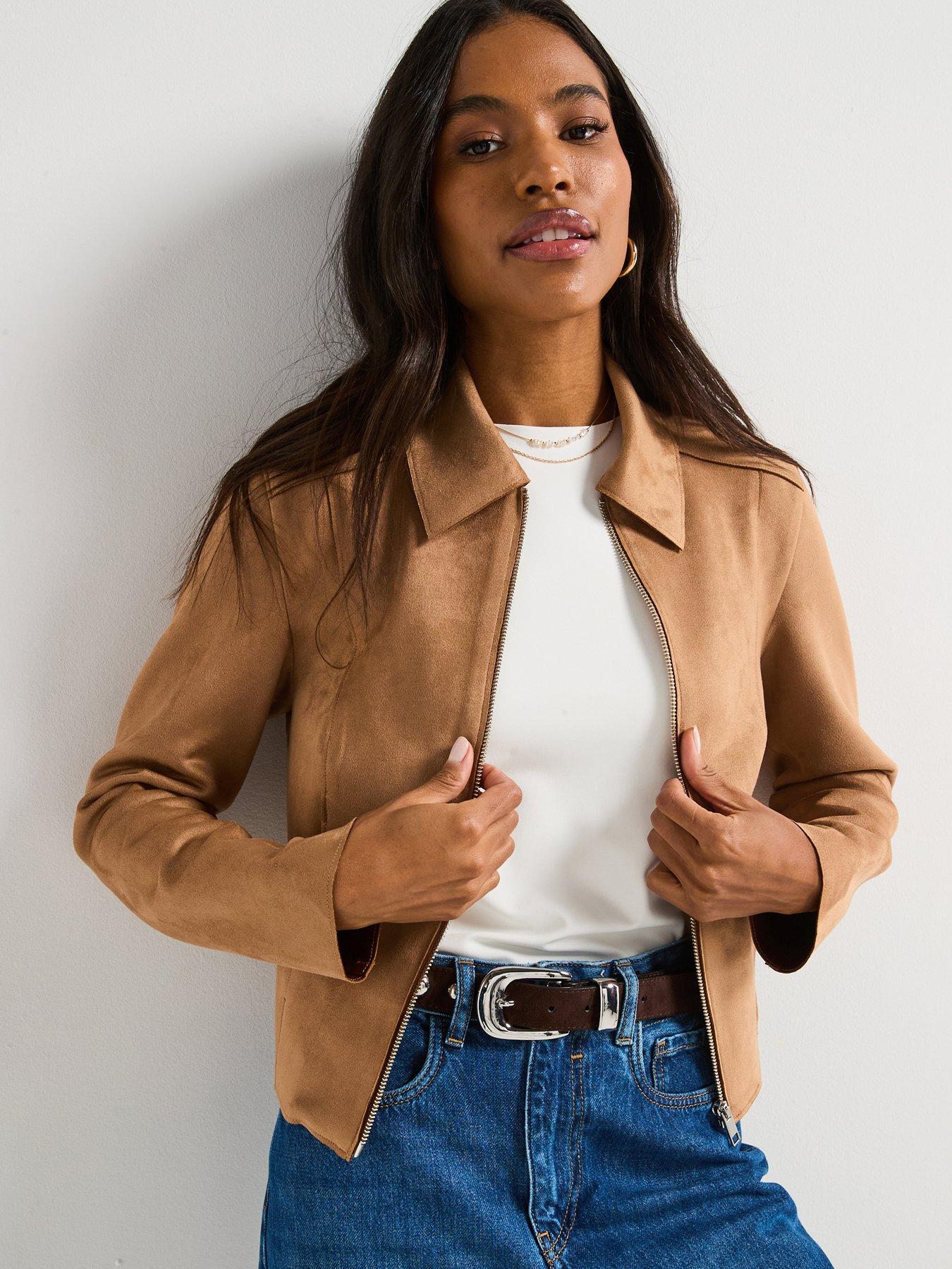 undefined Faux Suede Jacket - Light Brown