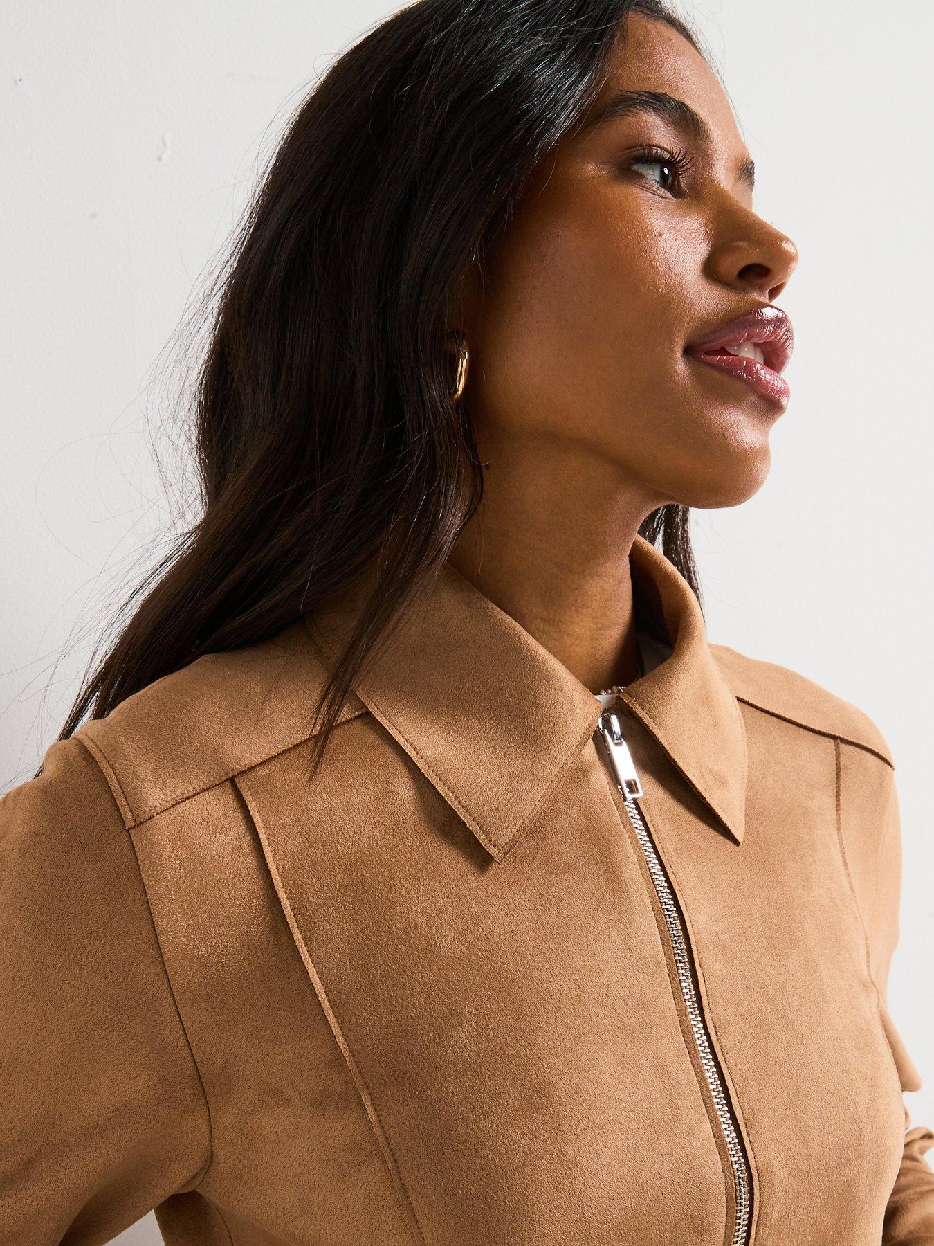 Image 5 of 6 of V by Very Faux Suede Jacket - Light Brown