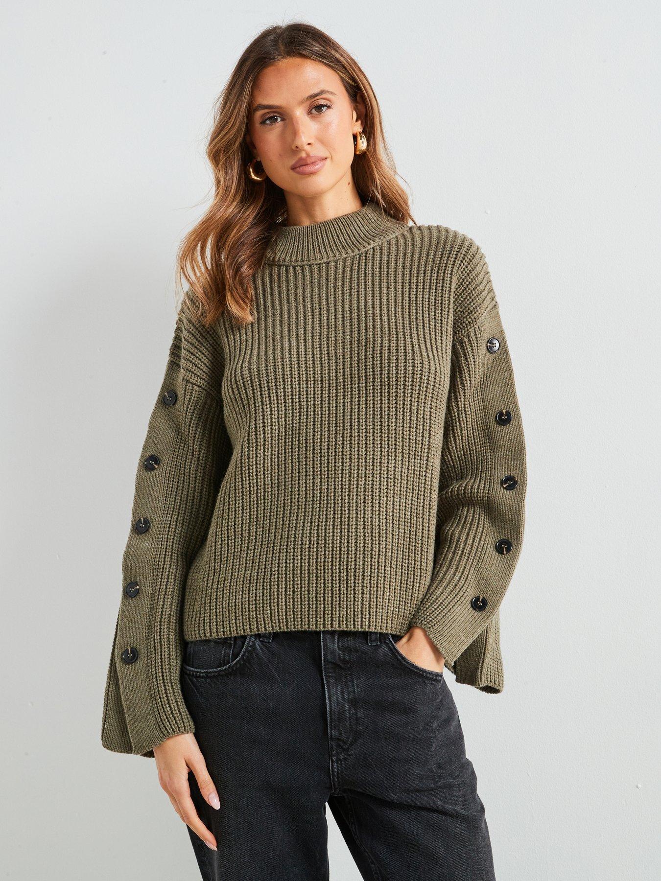 undefined Button Detail Knit Sweater - Green