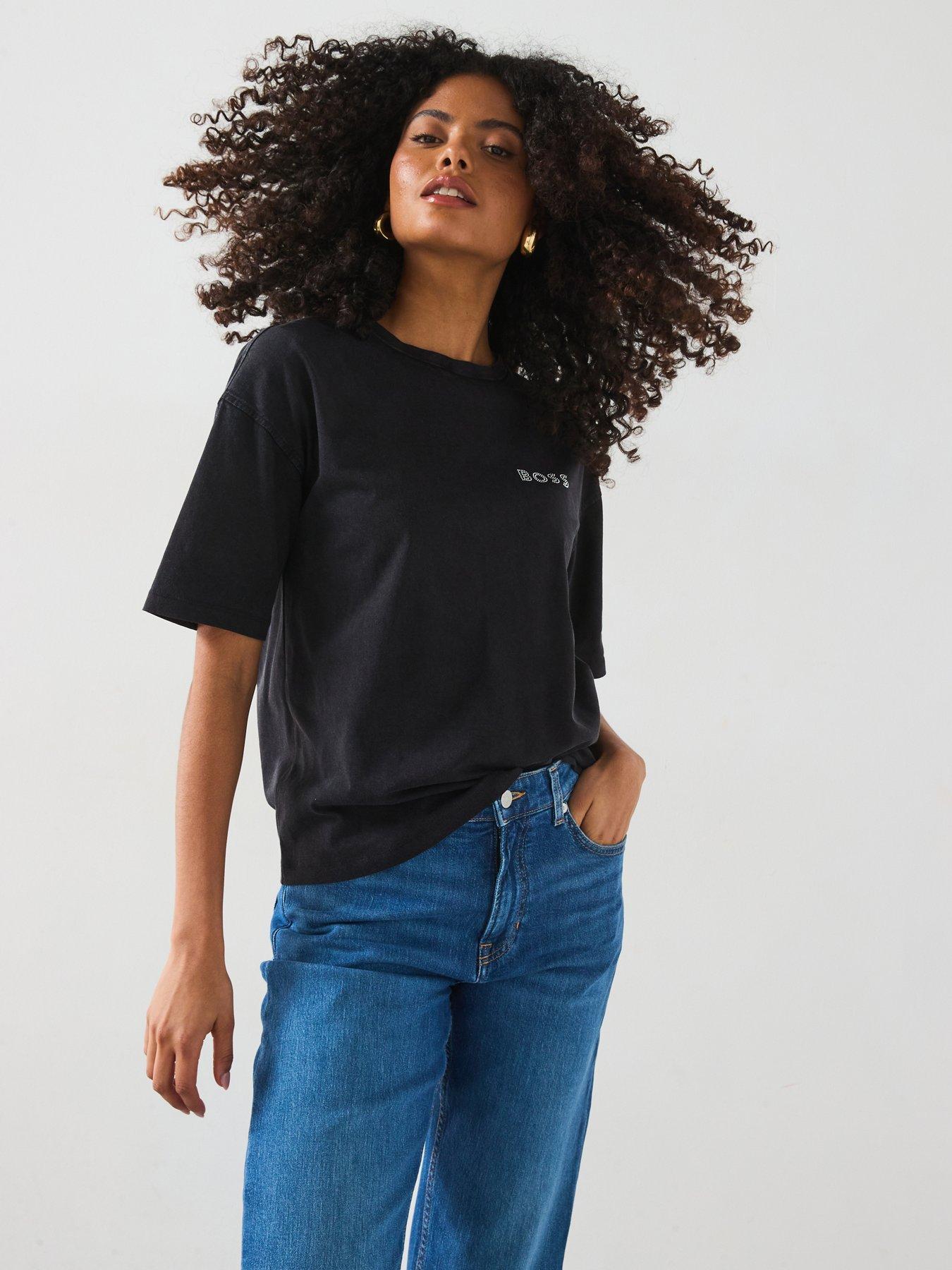 Image 1 of 6 of BOSS Evi Embellished Logo T-shirt - Black