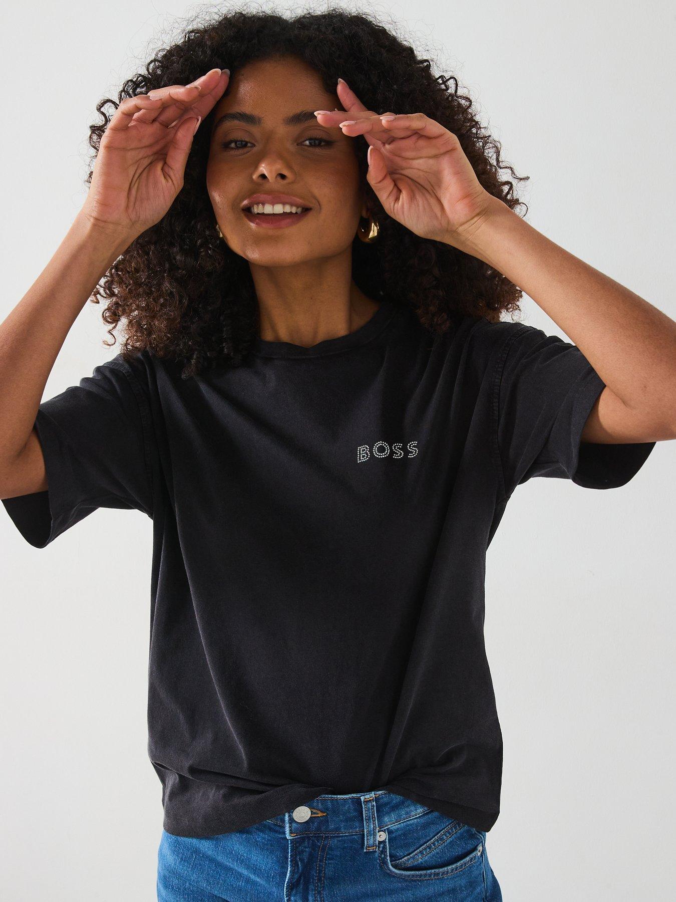 Image 4 of 6 of BOSS Evi Embellished Logo T-shirt - Black
