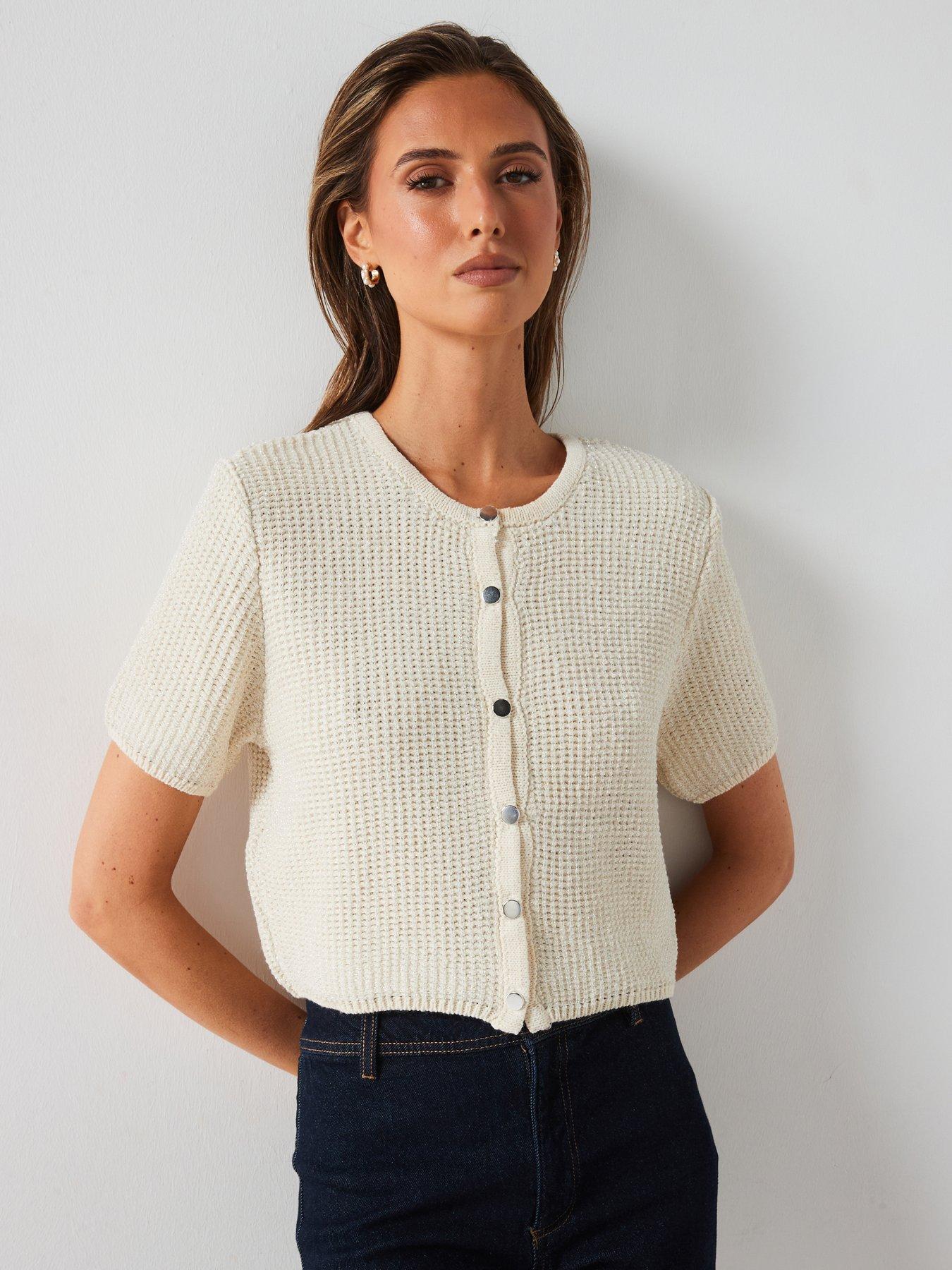 undefined Knitted Short Sleeved Cardigan - Cream