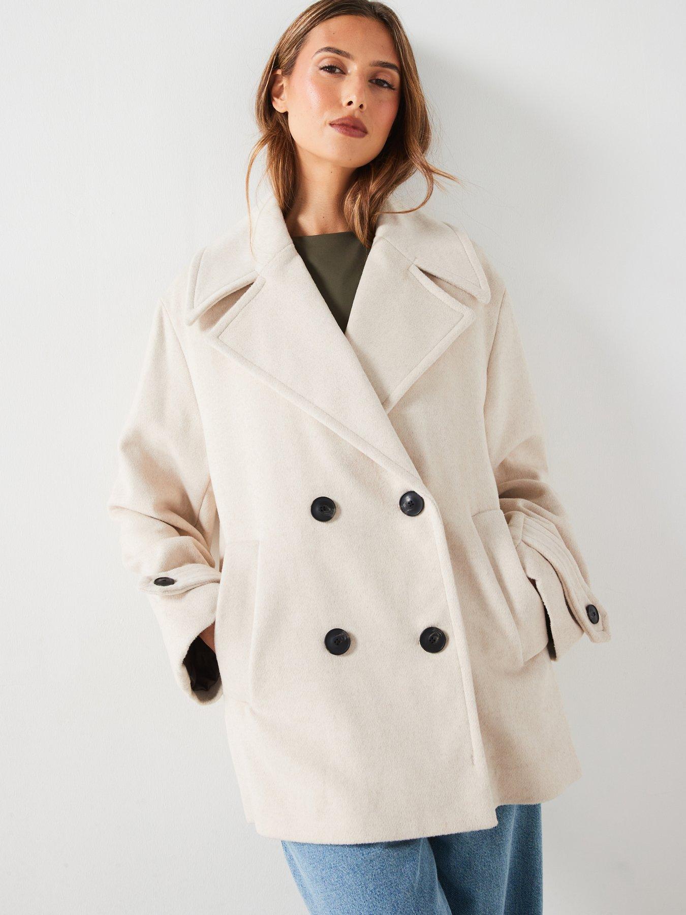 undefined Double Breasted Short Coat - Beige