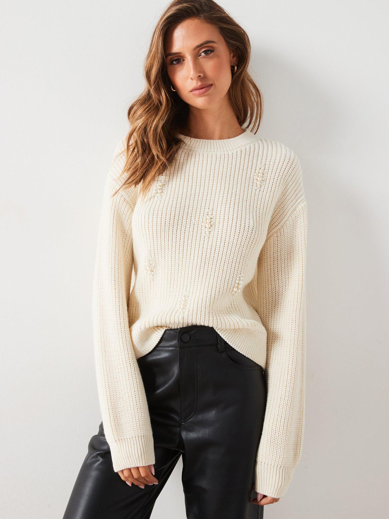 undefined Pearl Embellished Jumper - Cream