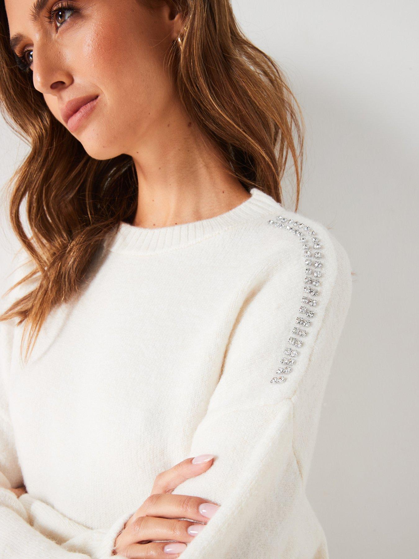 Mango Embellished Shoulder Jumper Cream Very