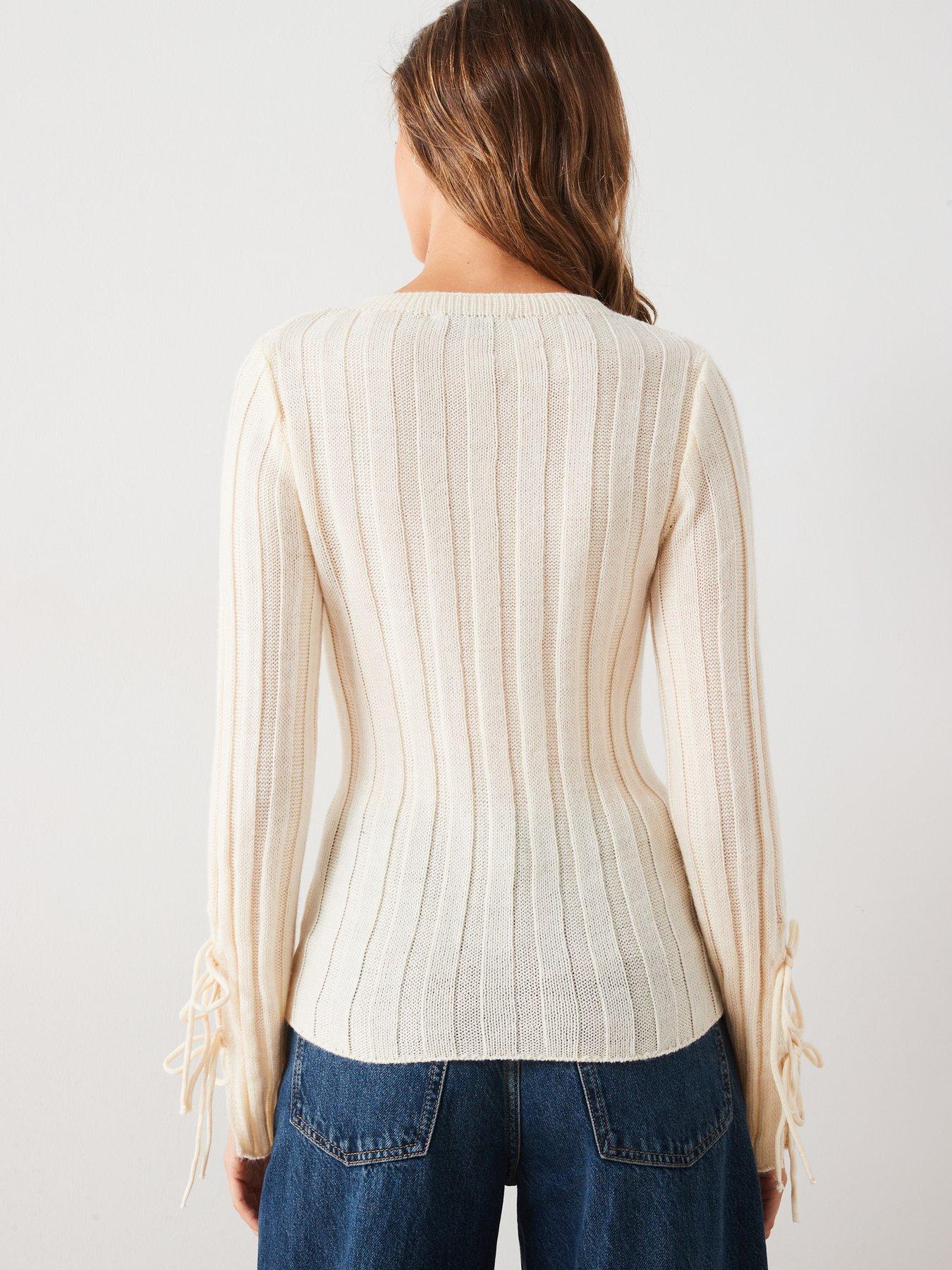 Image 2 of 6 of Mango Tie Sleeve Knitted Top - Cream