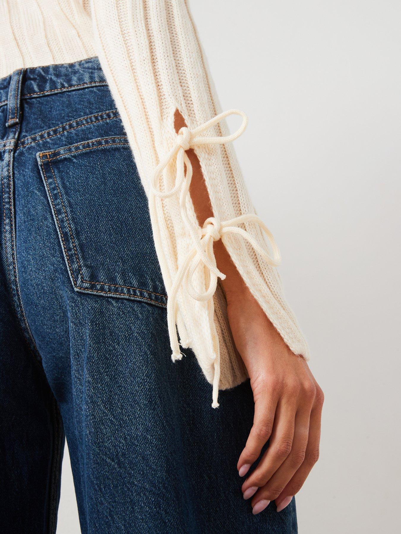 Image 6 of 6 of Mango Tie Sleeve Knitted Top - Cream