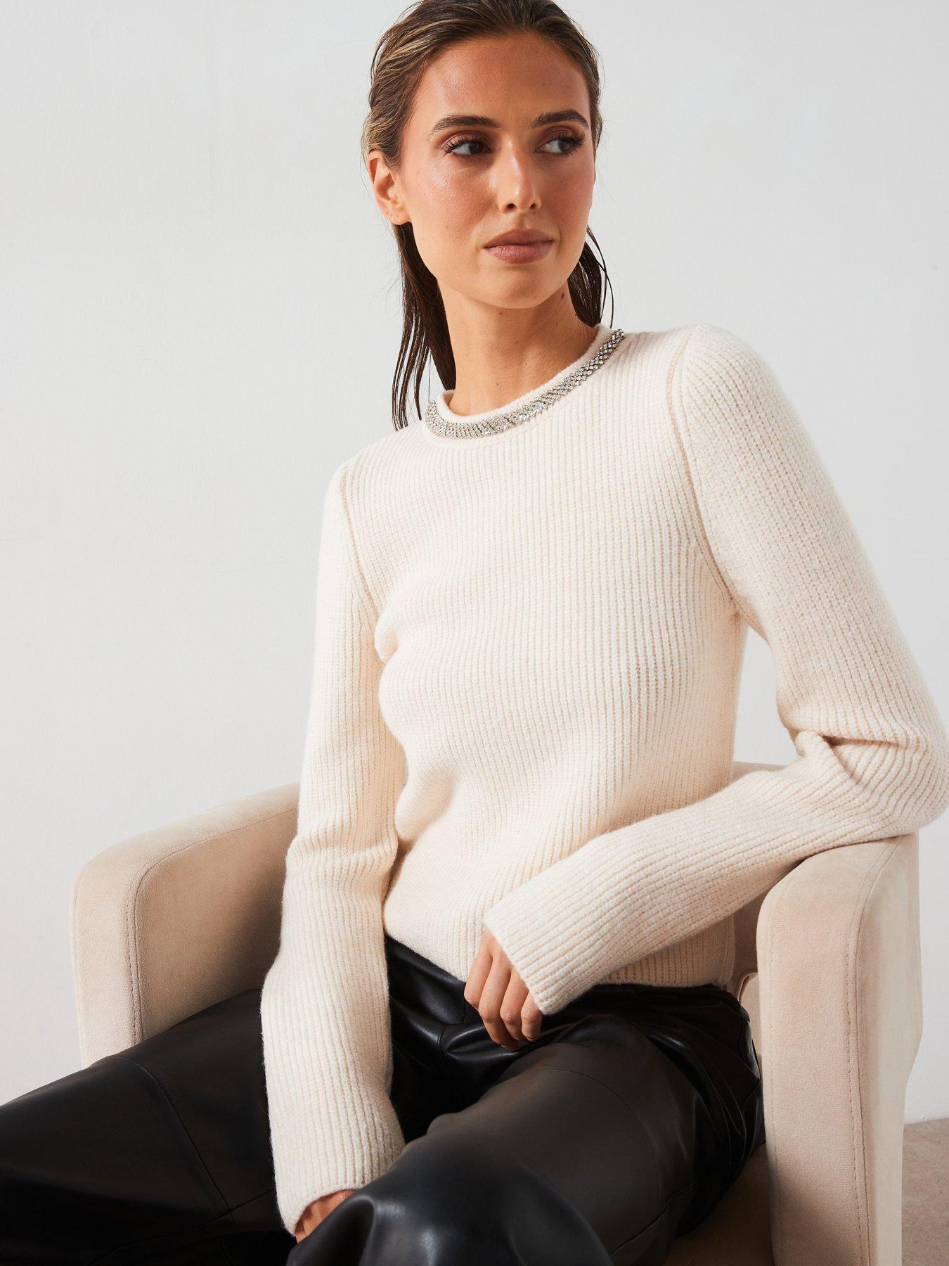 undefined Embellished Collar Jumper - Cream