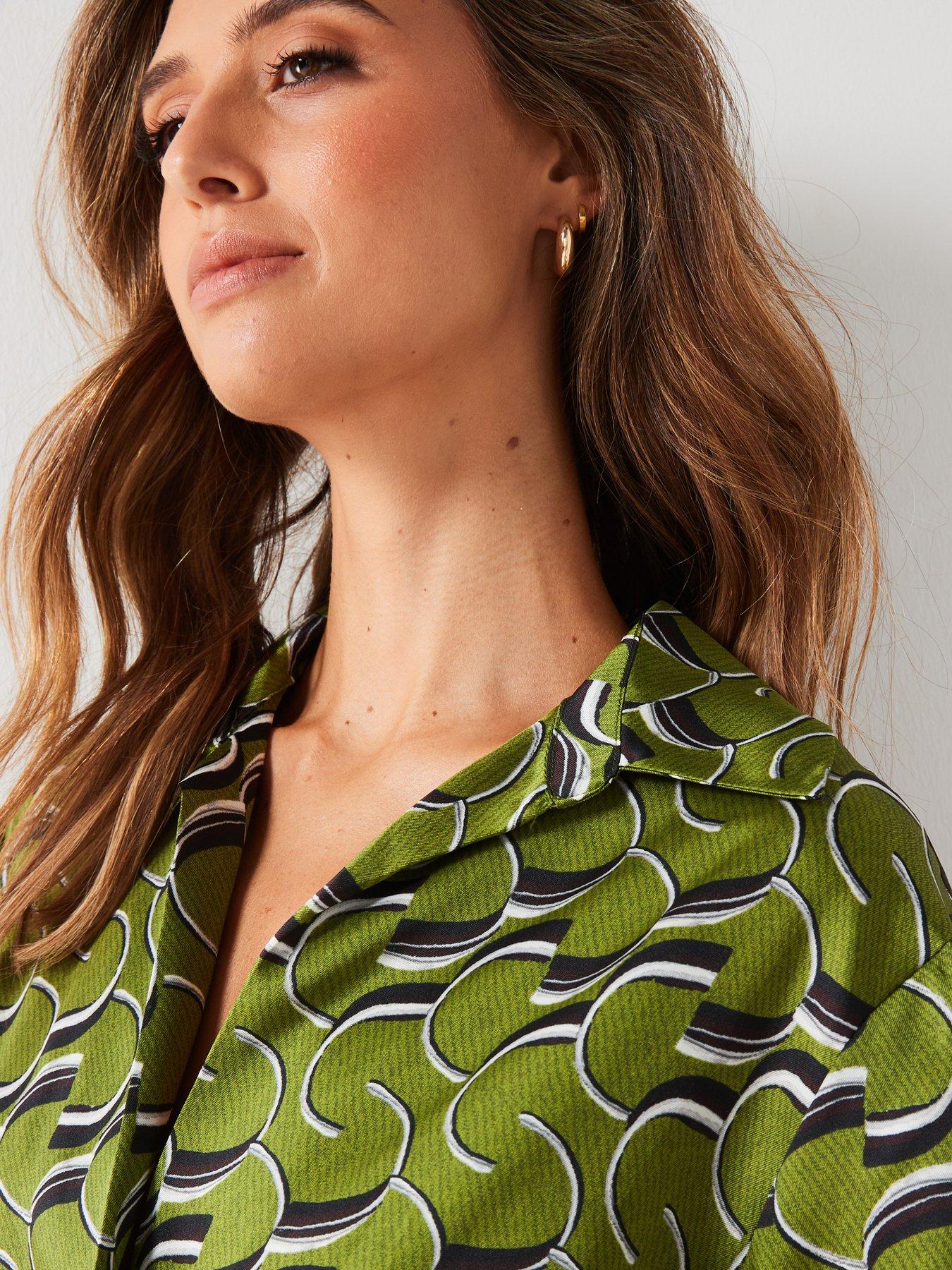 Mango Satin Wrap Dress - Green | Very
