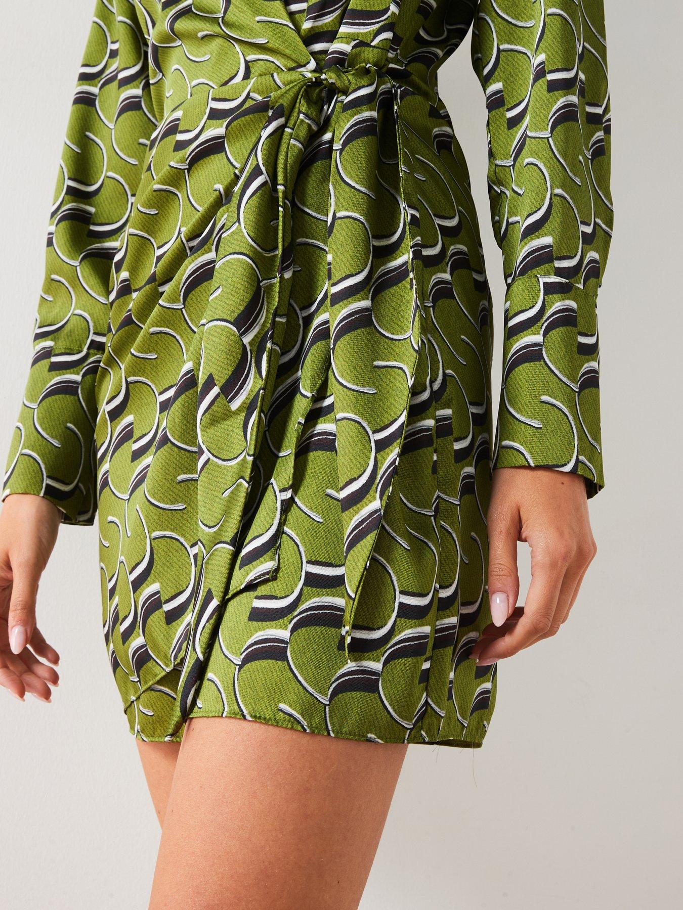 Mango Satin Wrap Dress - Green | Very