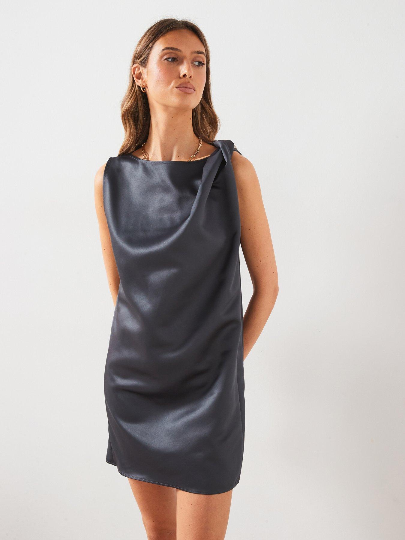 undefined Satin Dress With Knot Detail - Grey