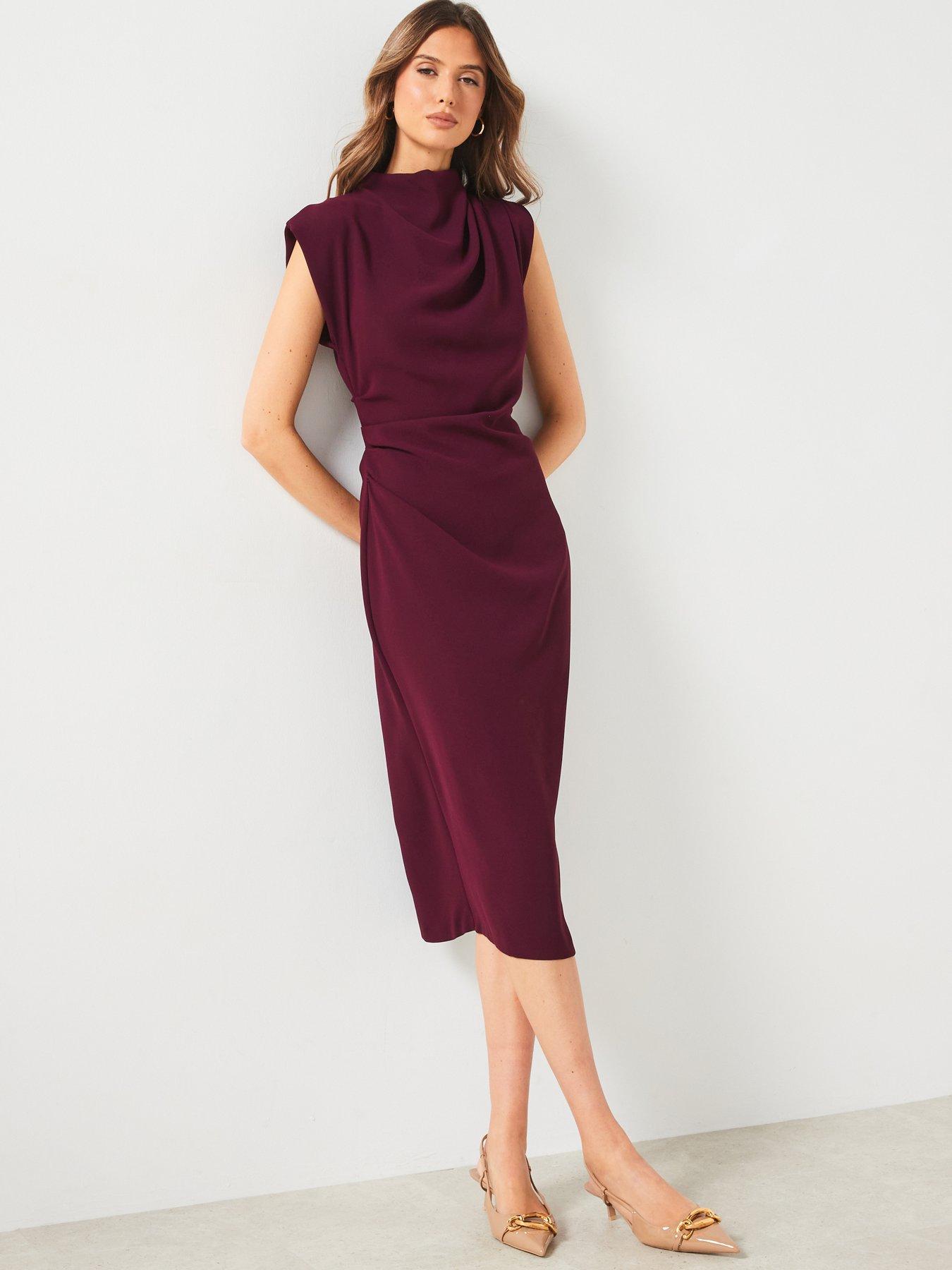 undefined Ruched Draped Dress - Maroon