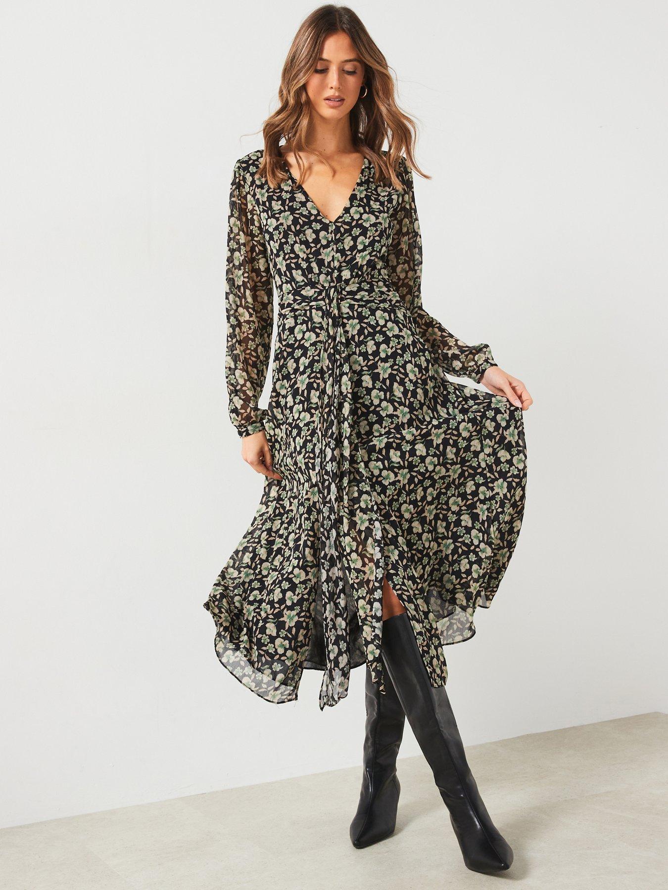 Mango Printed Chiffon Midi Dress - Black | Very