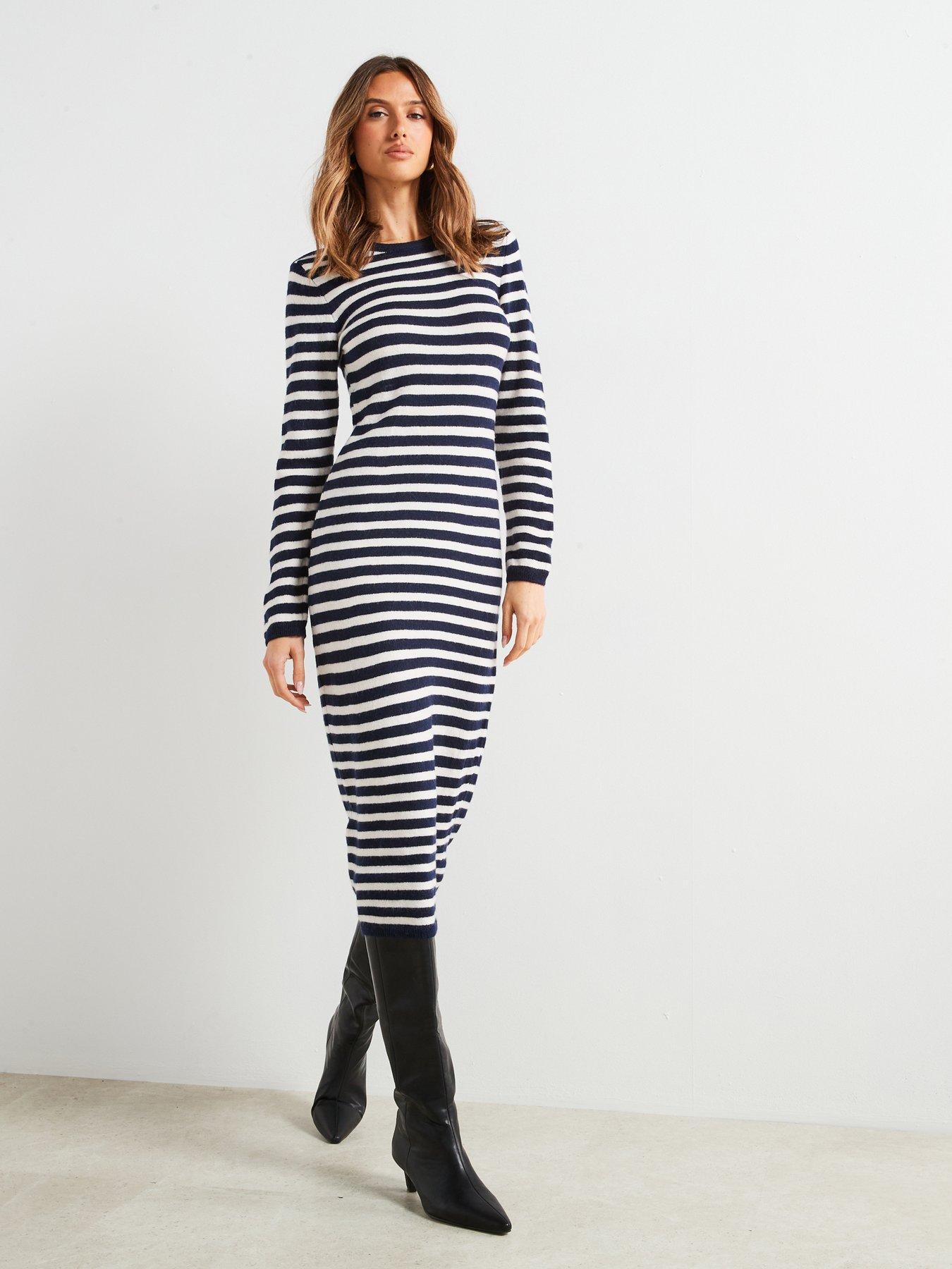 undefined Striped Jersey Dress - Navy