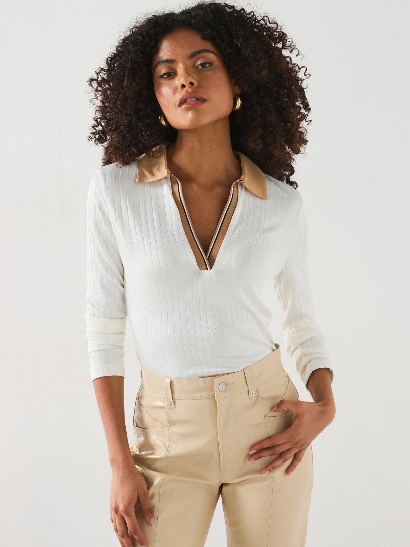 undefined Elanny Long Sleeve Polo Top - White