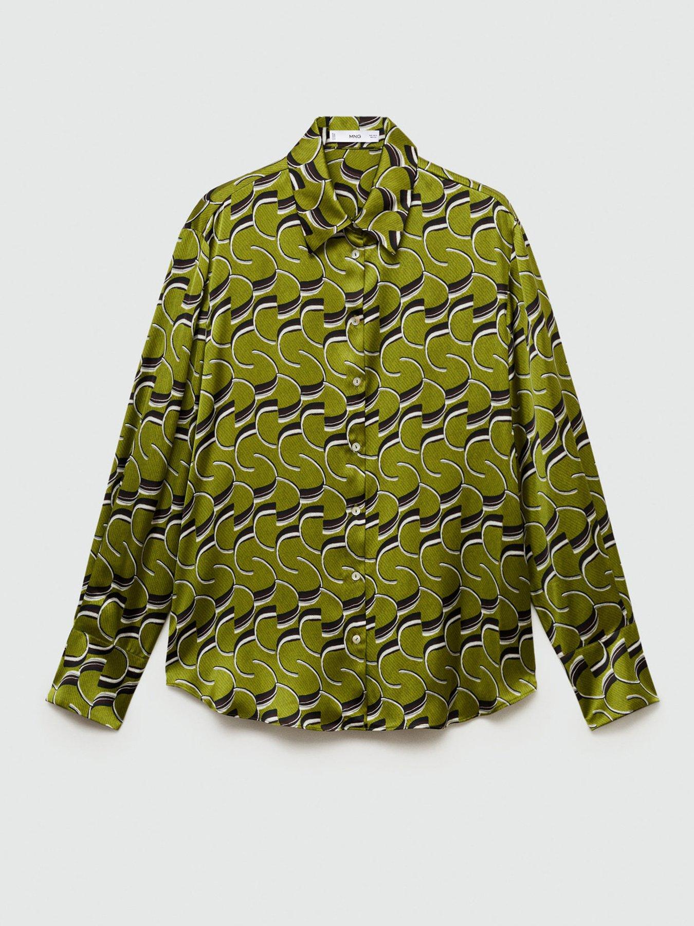 undefined Printed Satin Shirt - Green